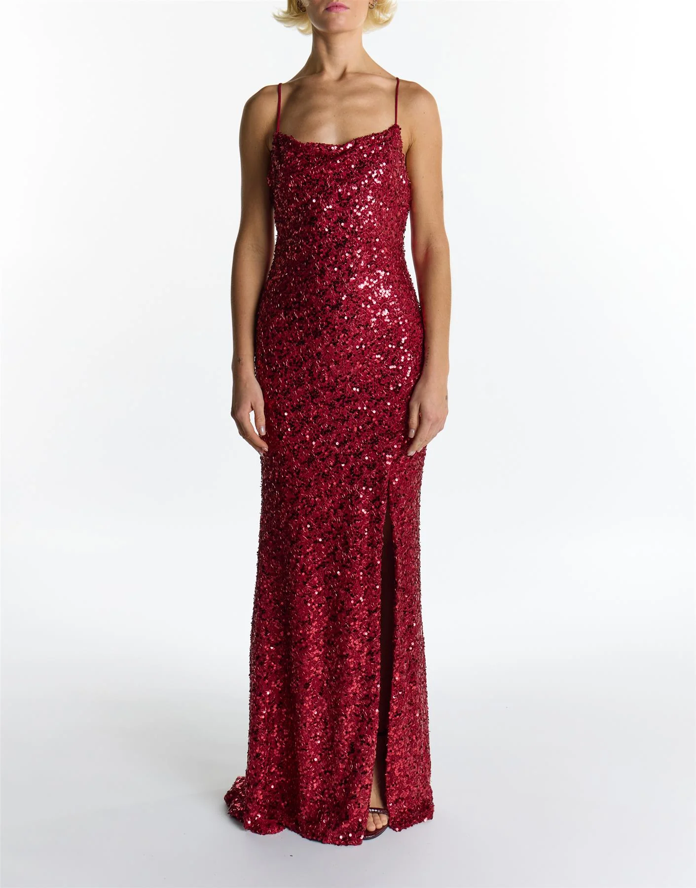 Pippa Wine Sequin Cowl Neck Slip Maxi Dress