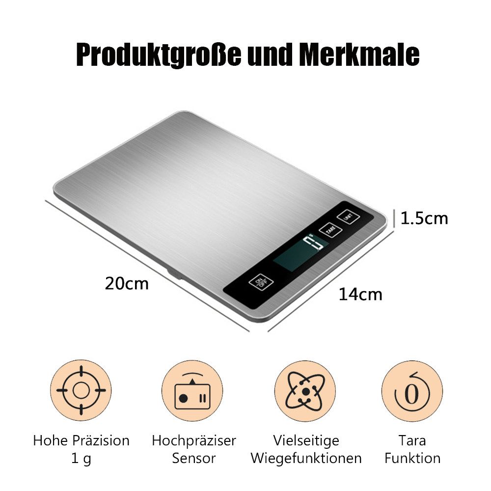 Küchenwaage Küchenwaage Digital, 10KG Essenswaage mit LCD-Anzeige, 1g Richtigkeit