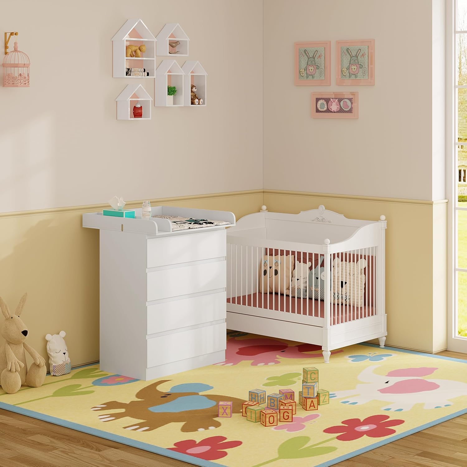 WOLTU Wickelkommode mit abnehmbarem Wickelaufsatz Wickeltisch für Babys und Kleinkinder im Kinderzimmer