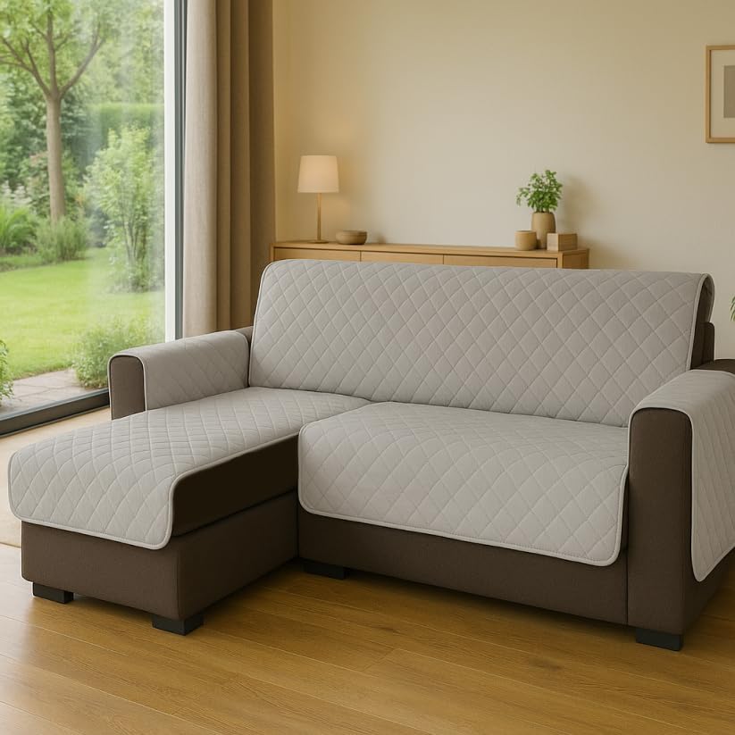 INTRECCI 3 Seater Sofa Cover with Armrests, Right and Left Peninsula, Corner Sofa Cover, Waterproof, Protects from Stains, Easy to Wash, Dark Grey