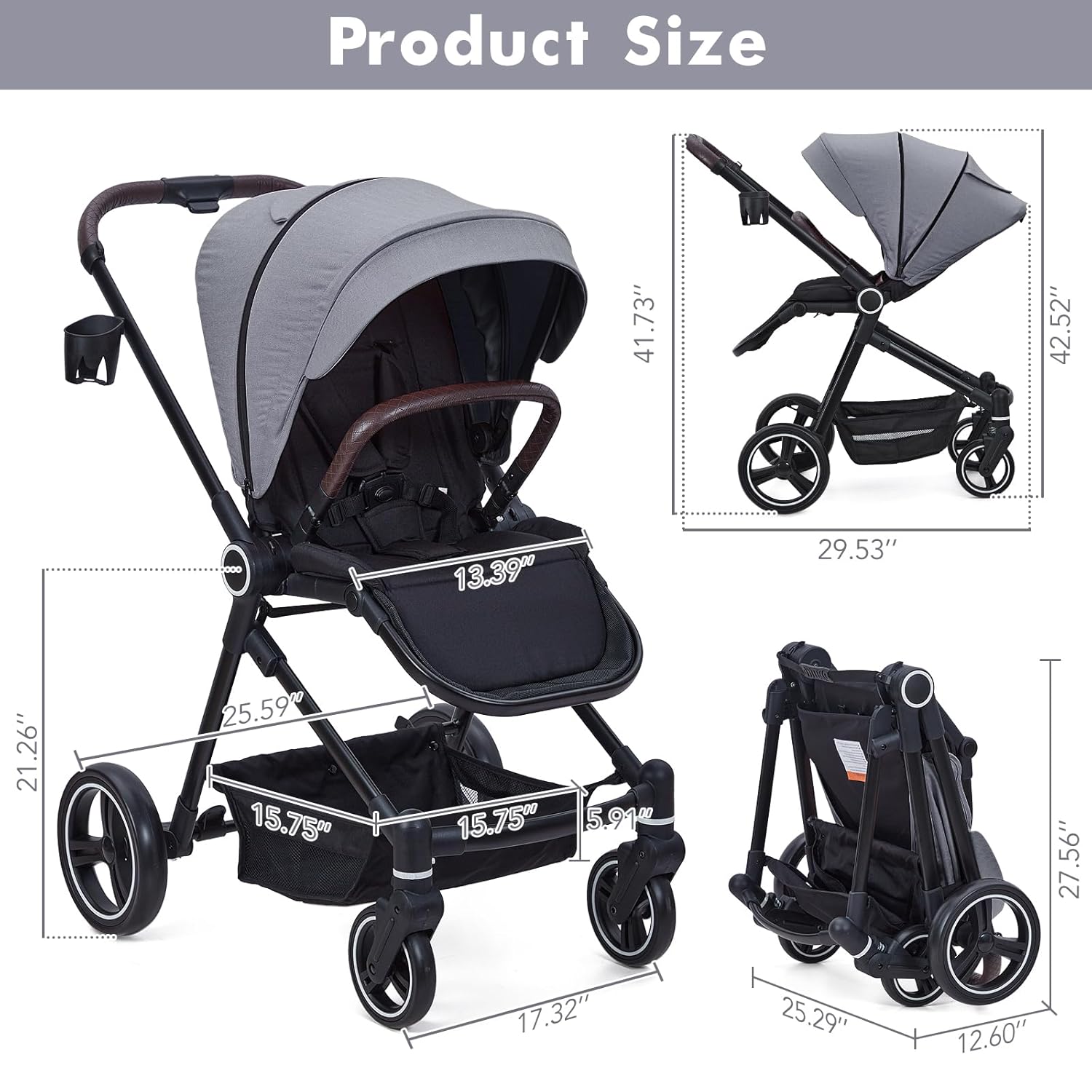 3 in 1 Kinderwagen Set mit umkehrbarem Sport-Sitz, Babywanne & Buggy – Ein-Klick-Zusammenklappbar, Leicht & Tragbar mit Großem Regenschutz