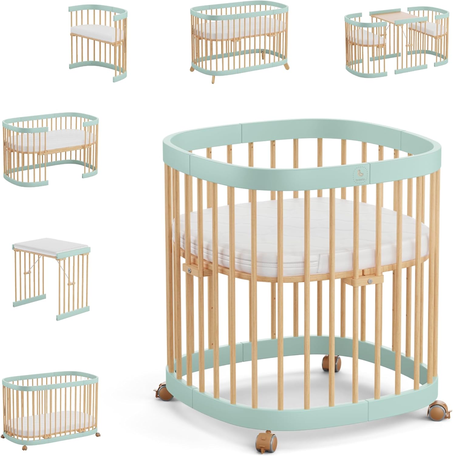 tweeto® Babybett 7 in 1 – mitwachsendes Babybett aus Holz | höhenverstellbares Beistellbett & Gitterbett | umbaubar zu Kinderbett & Laufstall (Buche Natur)