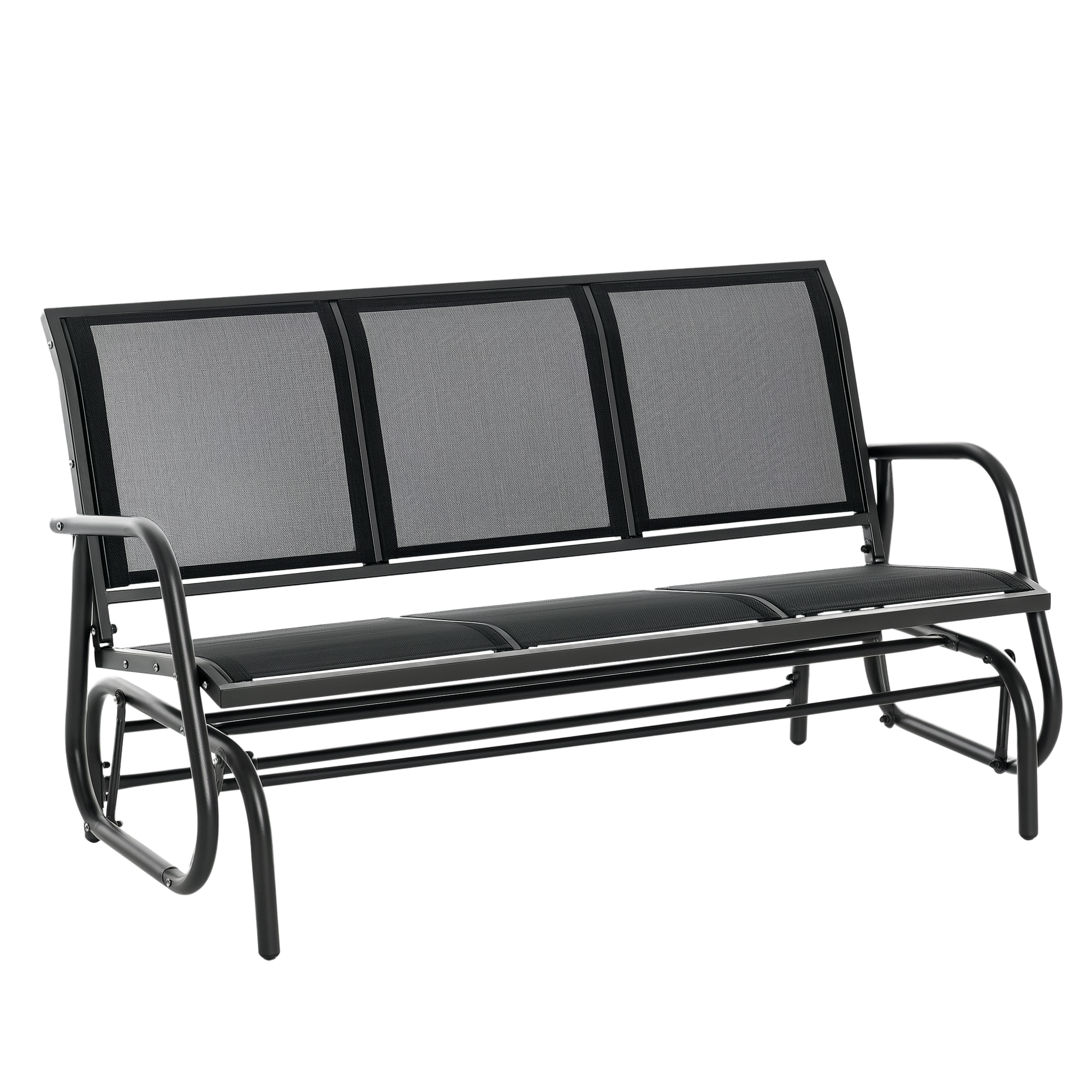 Outsunny 3-Sitzer Schaukelstuhl Gartenbank mit Schaukelmechanismus Gartenschaukel Sitzbank aus Metall Parkbank bis 300 kg belastbar Gartenmöbel für Garten, Terrasse, 147 x 70 x 85 cm Dunkelgrau