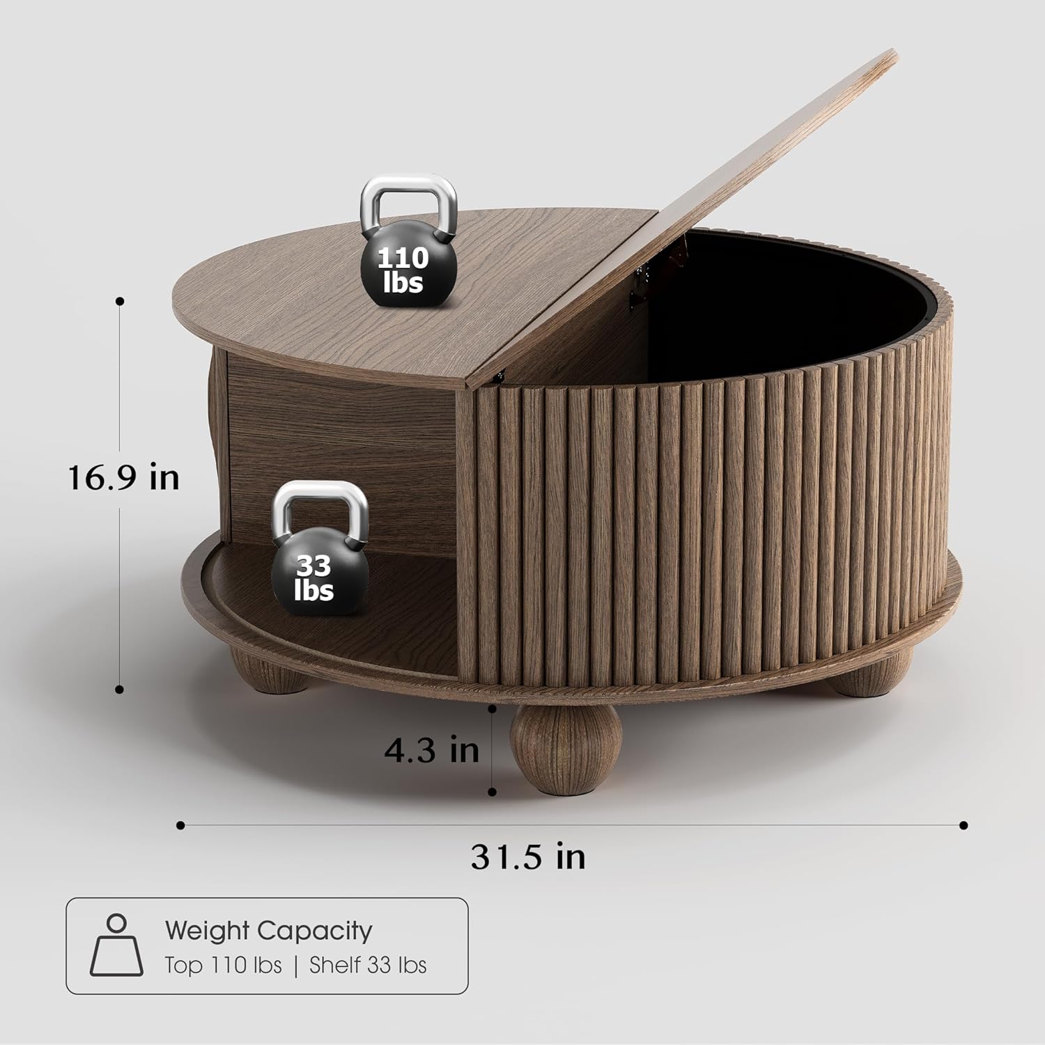 Round Coffee Table with Storage, 31.5