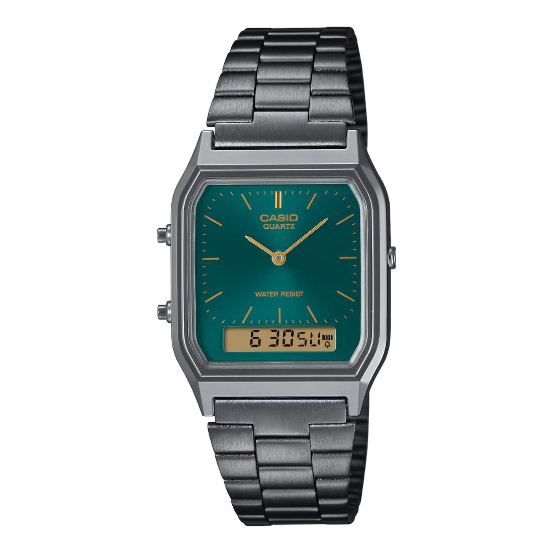 Casio vintage AQ-230EGG-3AEF GMT grigio IP quadrante verde sunray