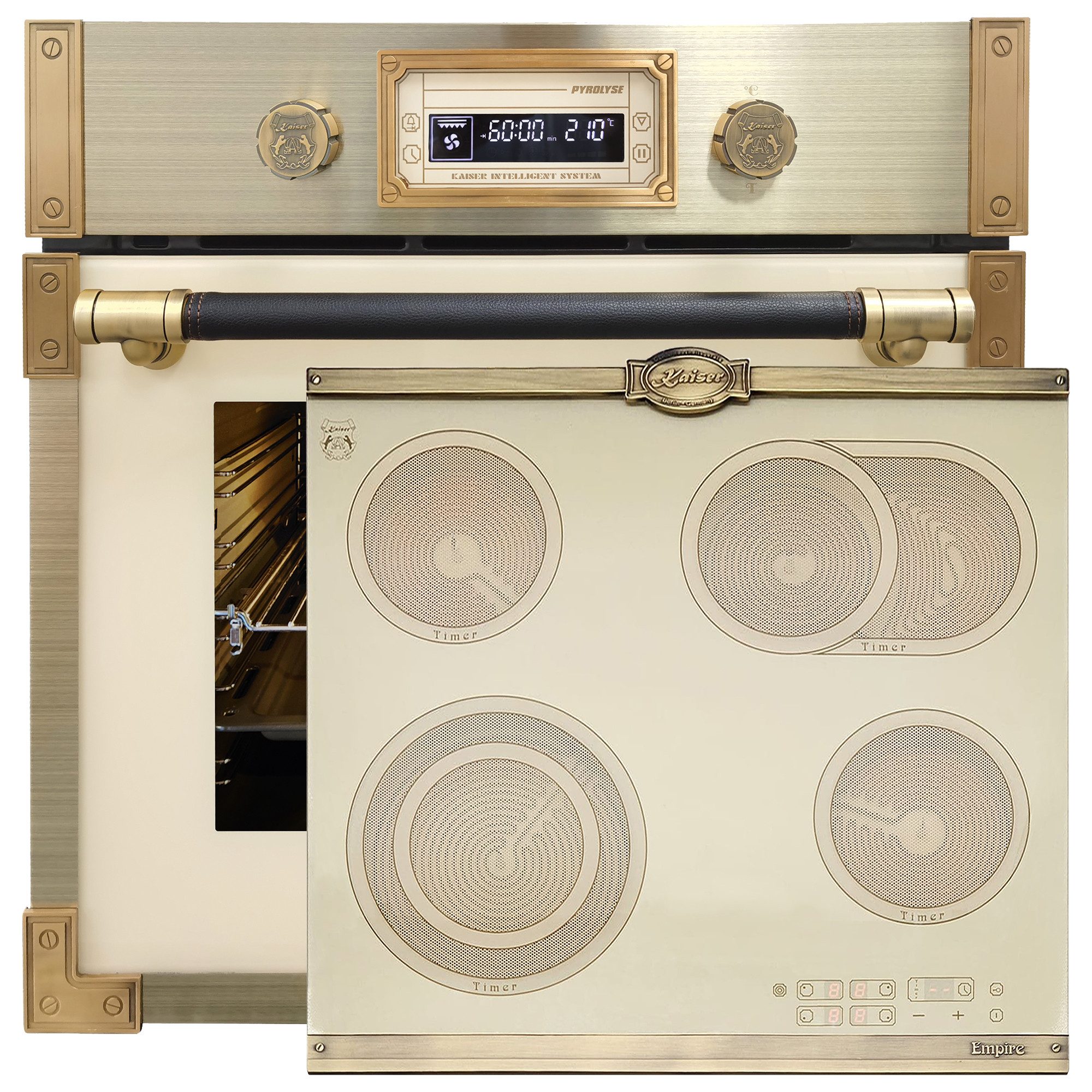Backofen-Set Herd Set Autark Retro Einbau Backofen Elektro, 73 L mit Glaskeramik Kochfeld 60cm Einbau Herd 4 QuickHeat-Kochzonen Hi-Light EH 6427 ElfAD+KCT 6185 ElfEm..