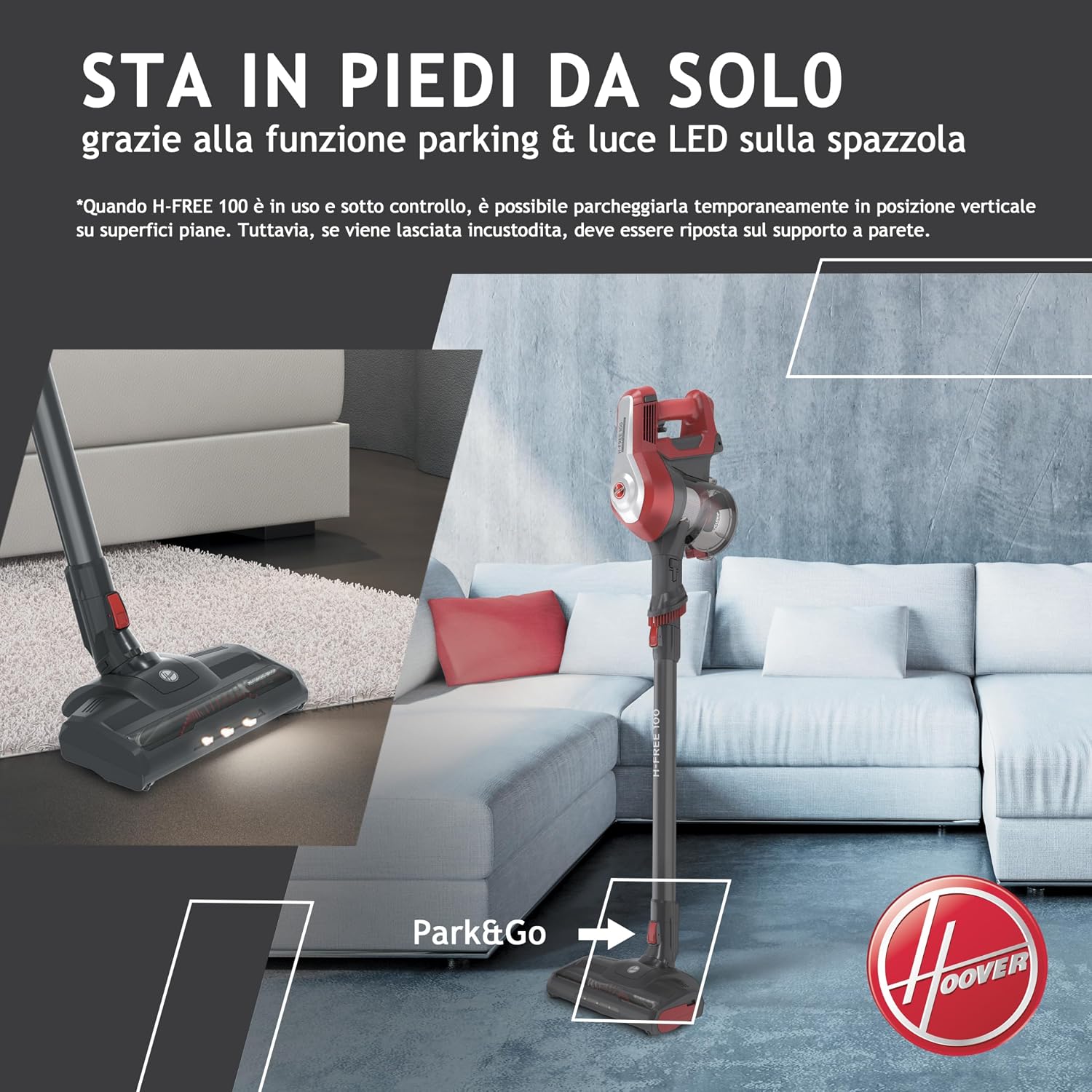 Hoover H-FREE 100 HF122RH 011 Scopa Elettrica Senza Fili, Senza Sacco, Ciclonico, Batteria 22V, Autonomia 40 Min, Grigio