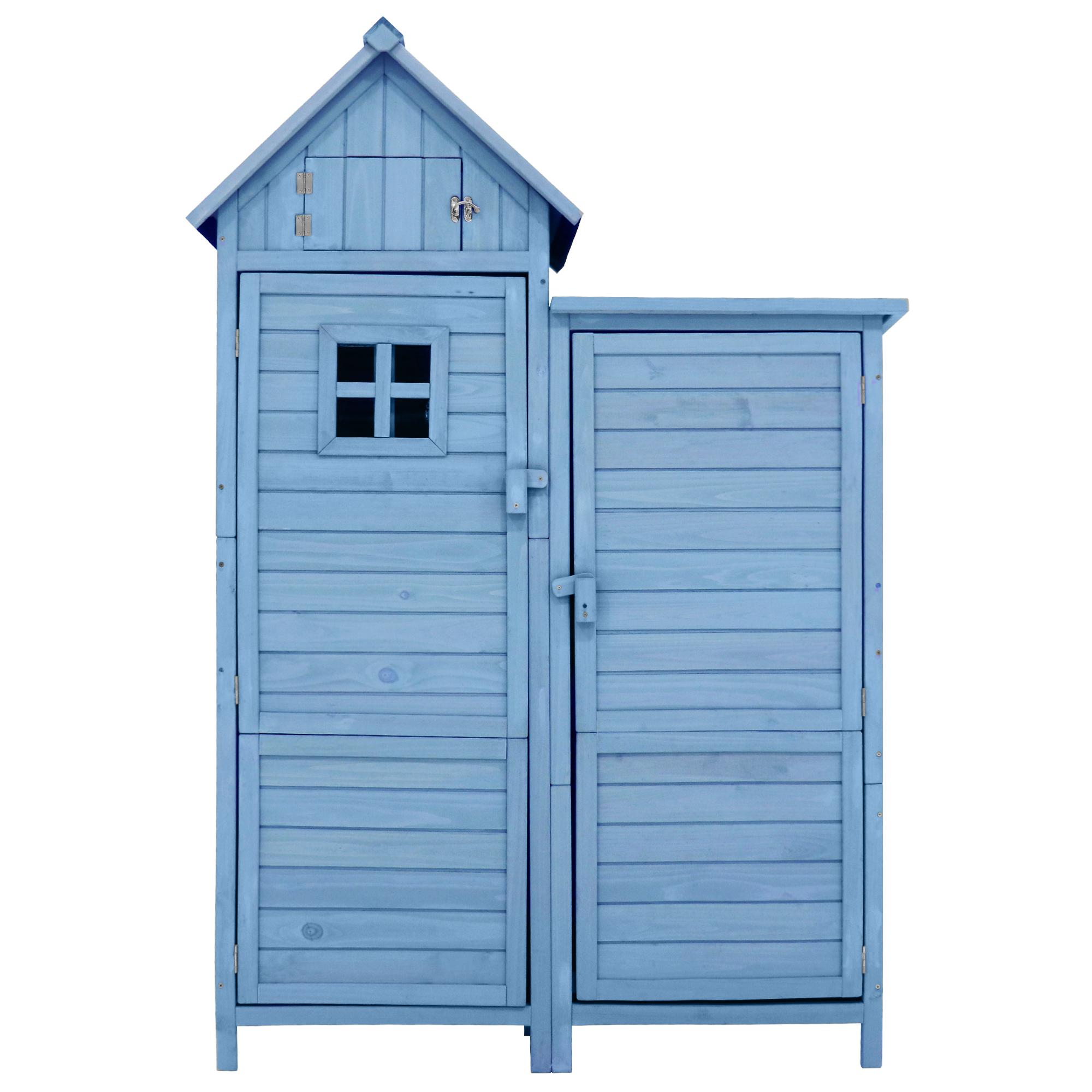 Gartenschrank 118x54x173 cm Holz mit 2 Regalen und großem Stauraum für Garten Geräte - Blau