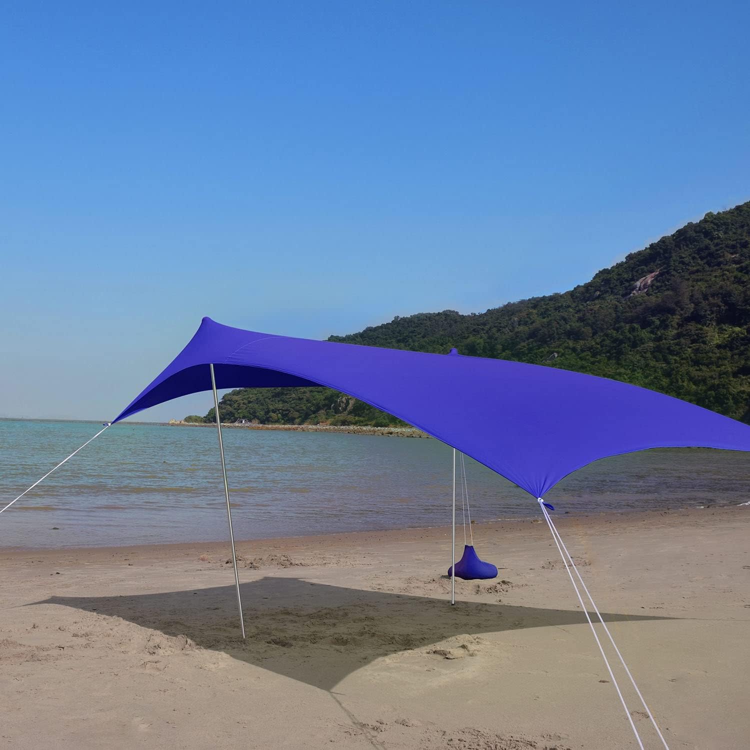 Strandzelt Reise-Strandmuschel Sonnenschutz Shelter UV-Schutz Outdoor Campingzelt für 3-4 Personen mit Tragetasche, 2 Aluminiumstangen, kleines Packmaß (Color : Blue)