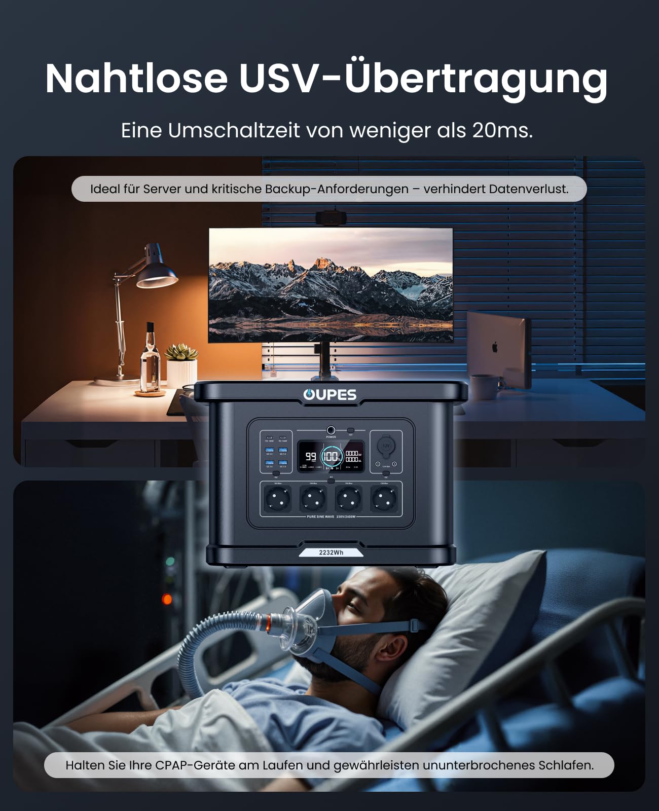 Tragbare Powerstation Exodus 2400 mit 2048Wh LiFePO4-Akku und 2400W Leistung, 230V