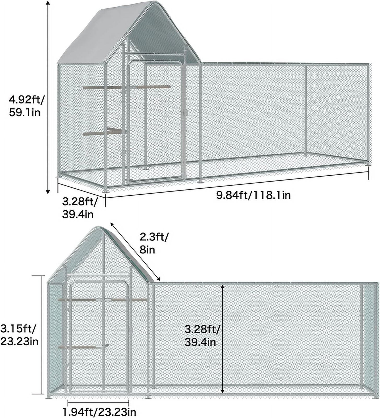 Walnest 10ft Metal Chicken Coop with Climbing Frame, Walk-in Cage, Waterproof Cover, Rust-proof Steel, PVC Mesh, Lockable Door for Outdoor Use