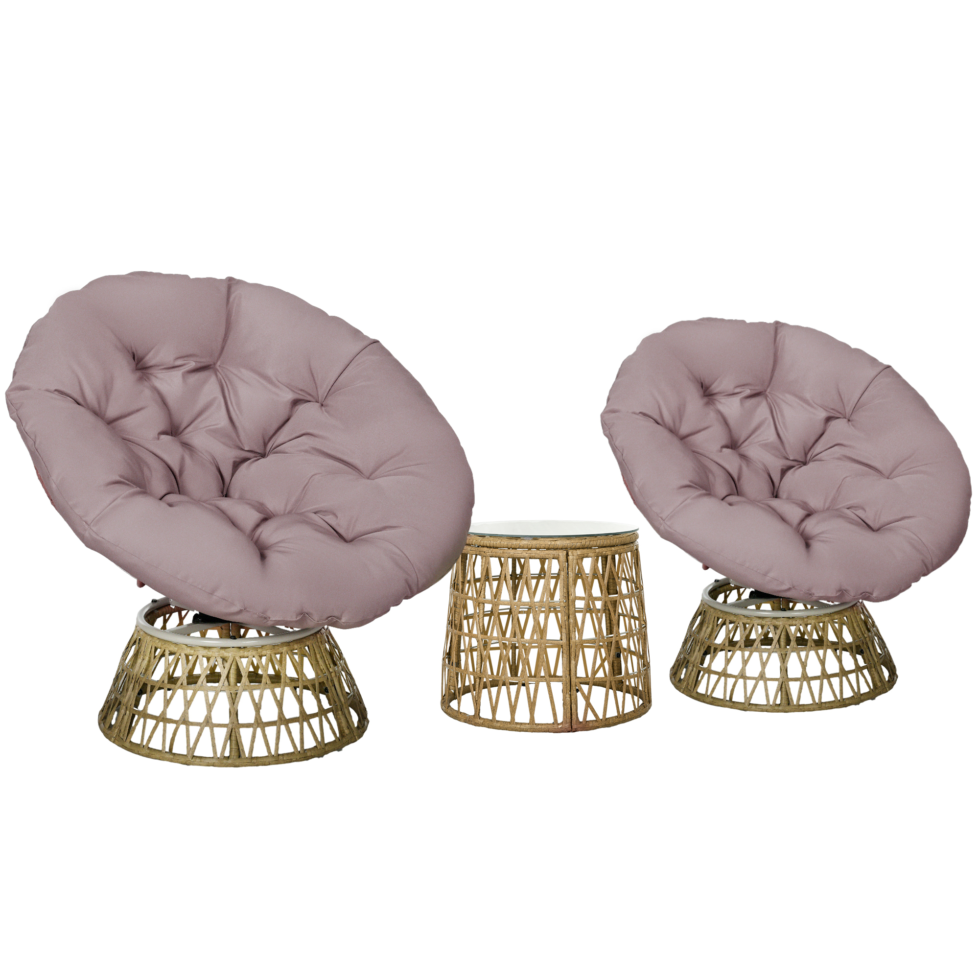 Outsunny Bistro-Set Balkon-Set Terrassenset, wetterbeständig, abnehmbare Polster, 85 cm x 70 cm x 82 cm, Natur +Hellbraun