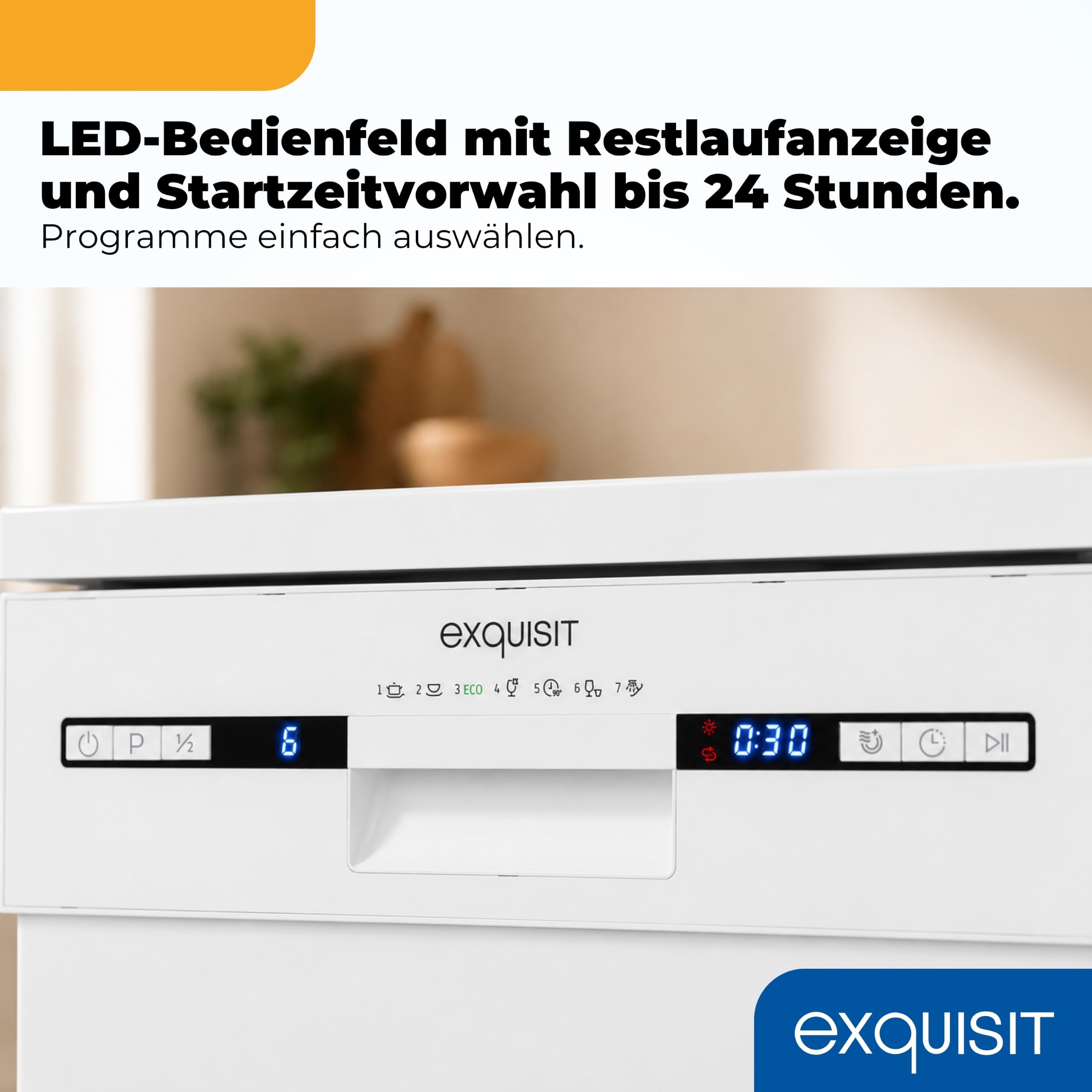 Freistehende Spülmaschine 45 cm für 9 Maßgedecke, 7 Programme bis 65 °C mit ECO-Modus und 49 dB(A), weiß