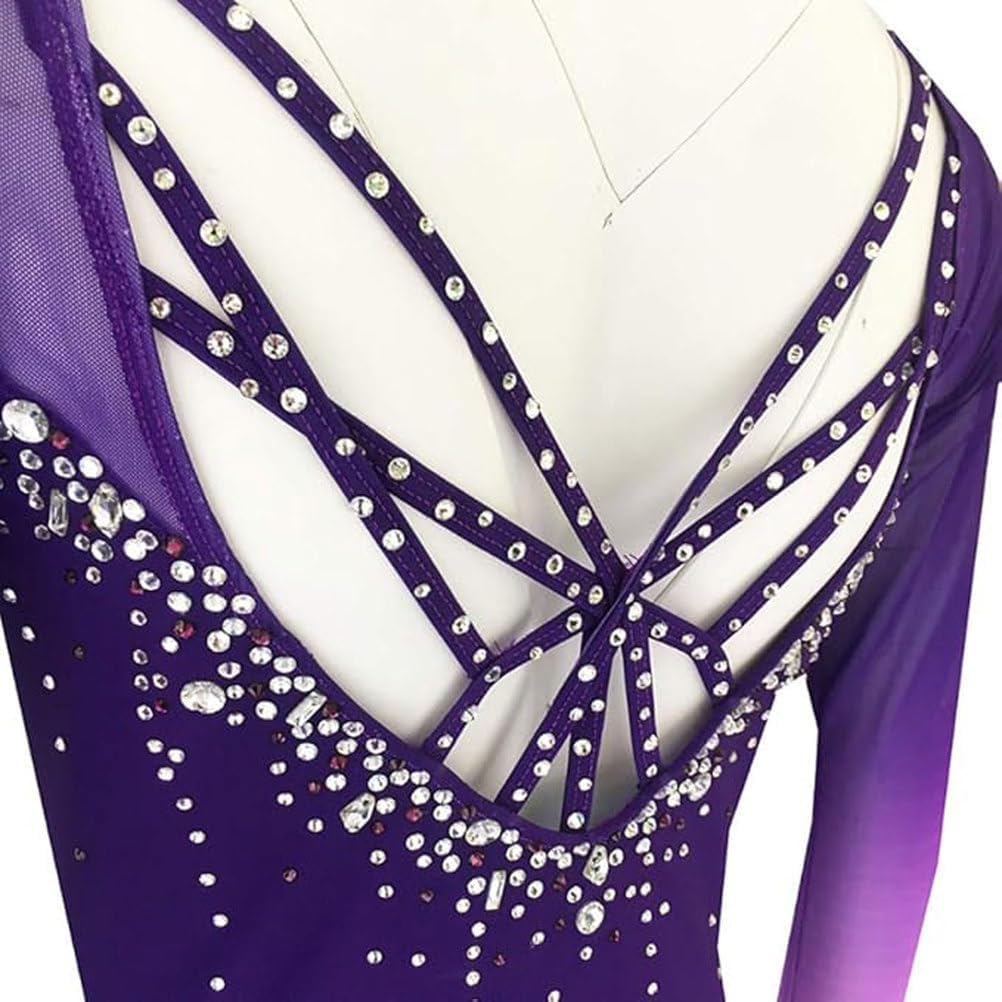 Eiskunstlauf Tanzkleider Eislaufen Leistung Outfit für Mädchen Handgefertigt Rhythmische Gymnastik Tanzbekleidung Langarm Rollschuh Tanzkleidung