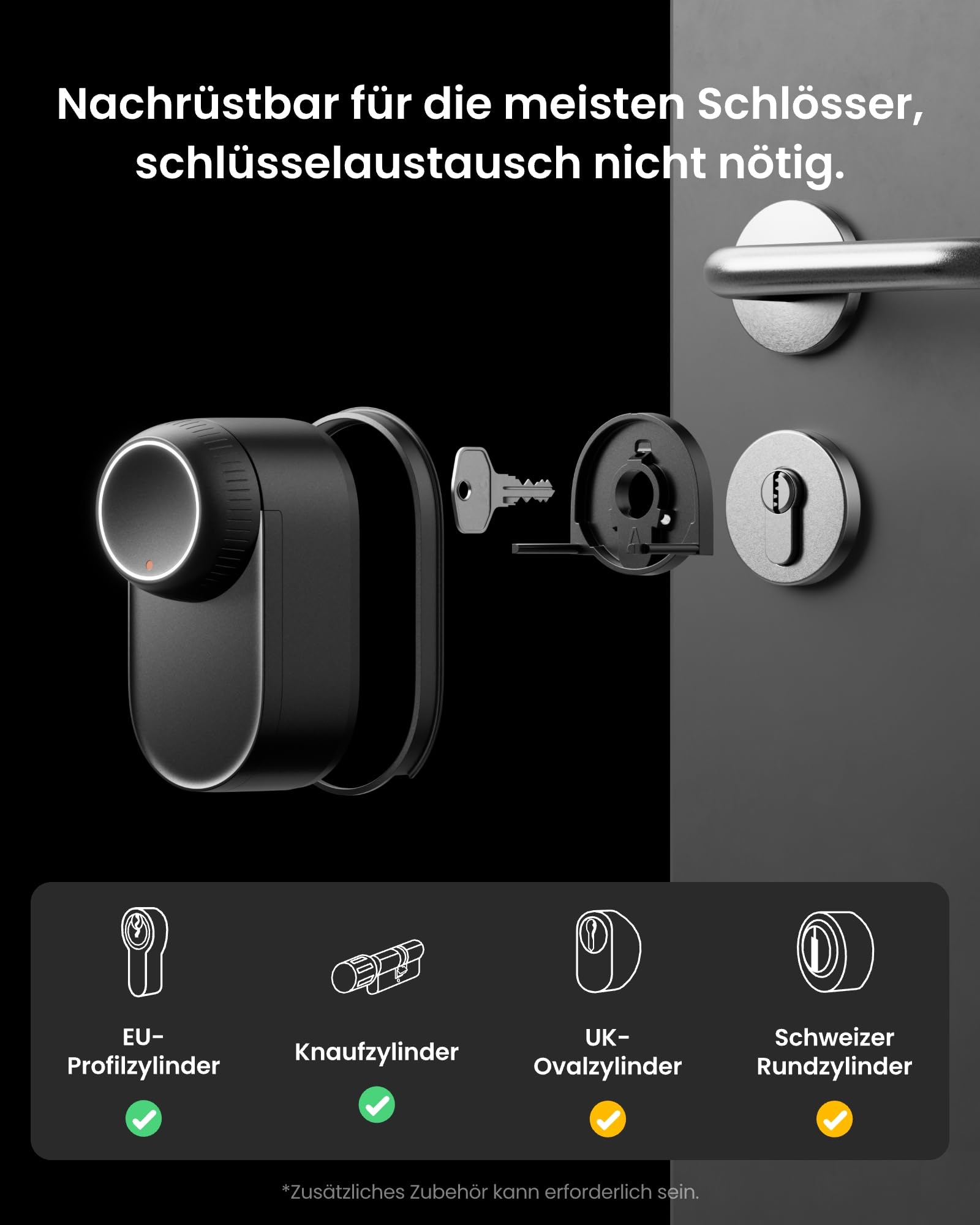 Elektronisches Türschloss Smart Lock Ultra mit Fingerabdruck, NFC-Karte und Keypad Touch, aufladbarer Akku, Matter-fähig, für Smartphone, Alexa und