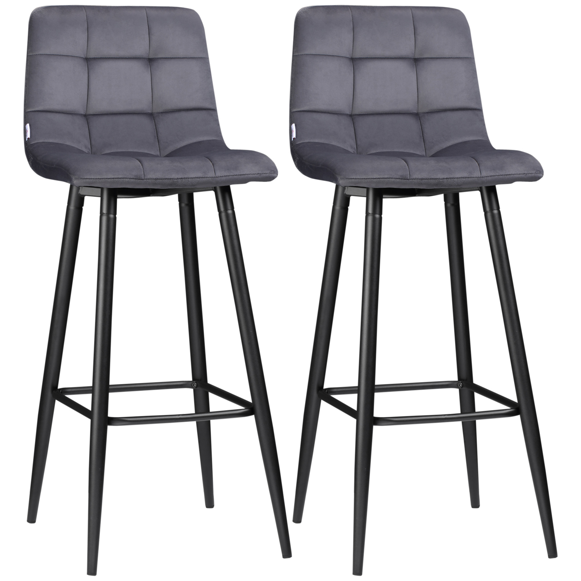 HOMCOM 2er-Set Barhocker mit Fußstütze im Retrodesign 42 cm x 47 cm x 105 cm Grau