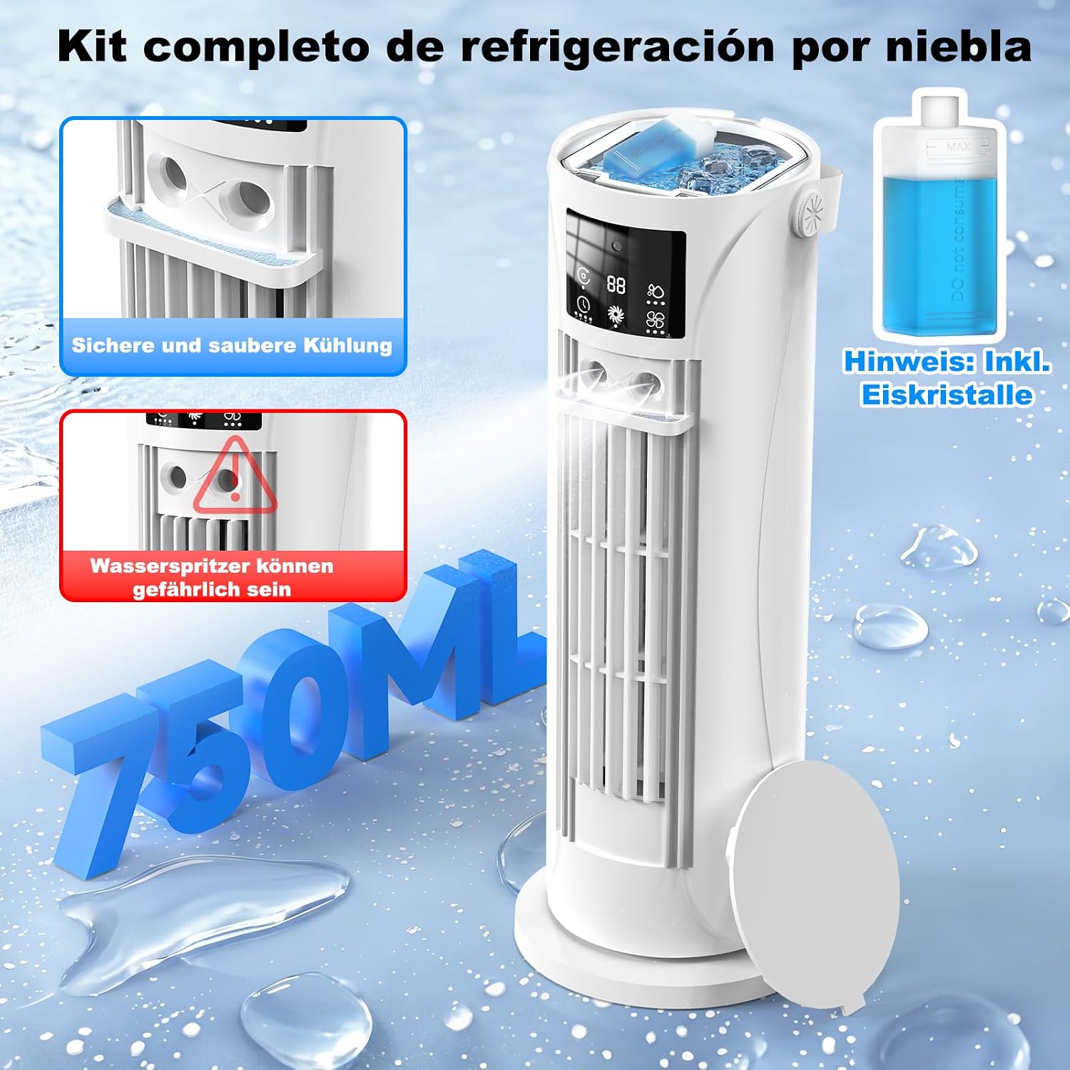 Mobile Klimaanlage – Mini Klimaanlage mit Kühl- und Befeuchtungsfunktion, Wassernebel-Technologie, 4 einstellbare Timer-Stufen, 120° schwenkbarer Luftauslass, für Zuhause, Büro, Schlafzimmer (Weiß)
