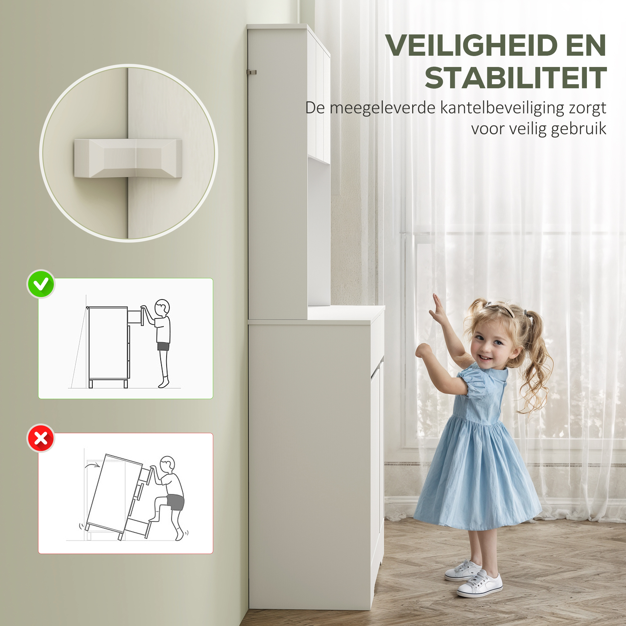 Keukenkast met Open Werkblad, 6 Kastdeuren, 2 Laden, Verstelbare Planken, Kabelgaten, Spaanplaat, Wit