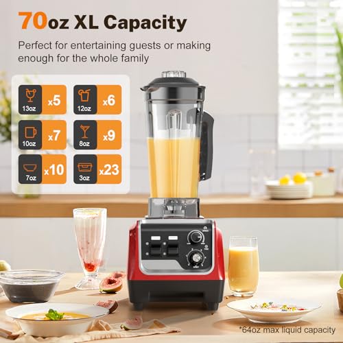 MAGETANG Smoothie Blender, Powerful Blender for Kitchen with 1800 Watt Motor, 70 Oz Large Capacity and BPA Free Containers, Countertop Blender for Smoothies, Ice Crushing & Frozen Drinks, Red: Home & Kitchen