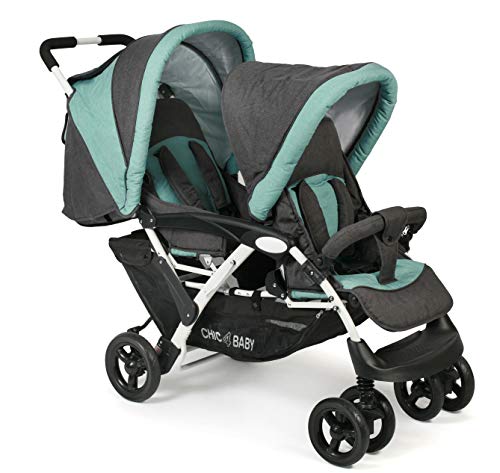 CHIC 4 BABY   Passeggino gemellare DUO con borsa per il trasporto e parapioggia, passeggino fratello per due bambini, passeggino gemellare, passeggino tandembuggy, passeggino, melange menta : Amazon.it: Prima infanzia