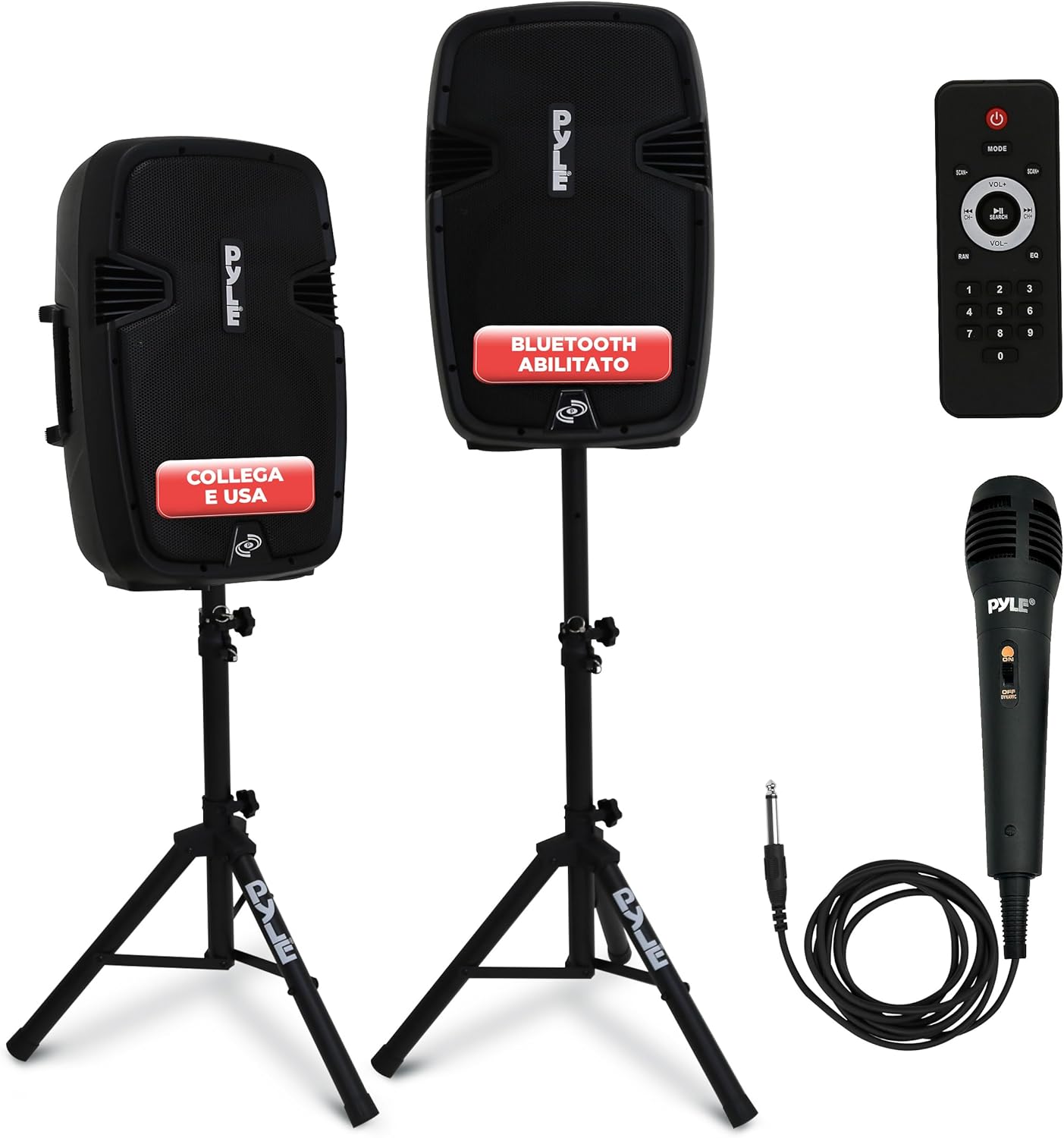 Pyle EUPPHP1249KT Pair of PA Speakers with Bluetooth, Stand, Microphone and Remote Control, 12