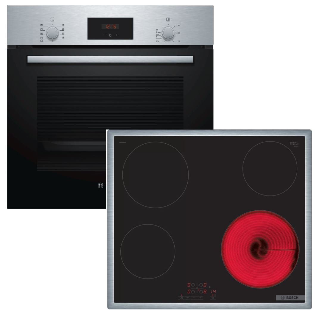 Elektro-Herd-Set Backofen + Glaskeramik-Kochfeld autark 60 cm