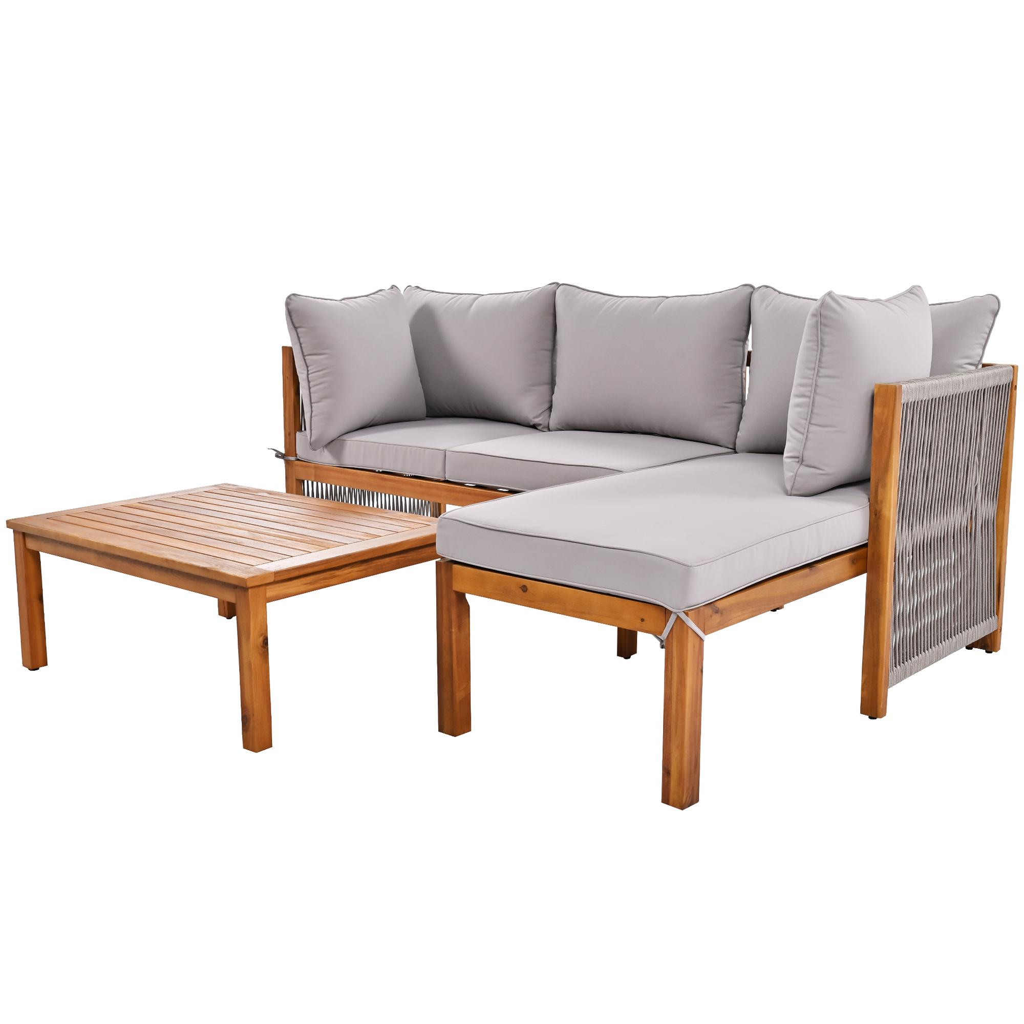 3-teiliges Garten-Loungestuhl-Set, verstellbare Beine, 2 Zweisitzer und 1 Tisch, Grau