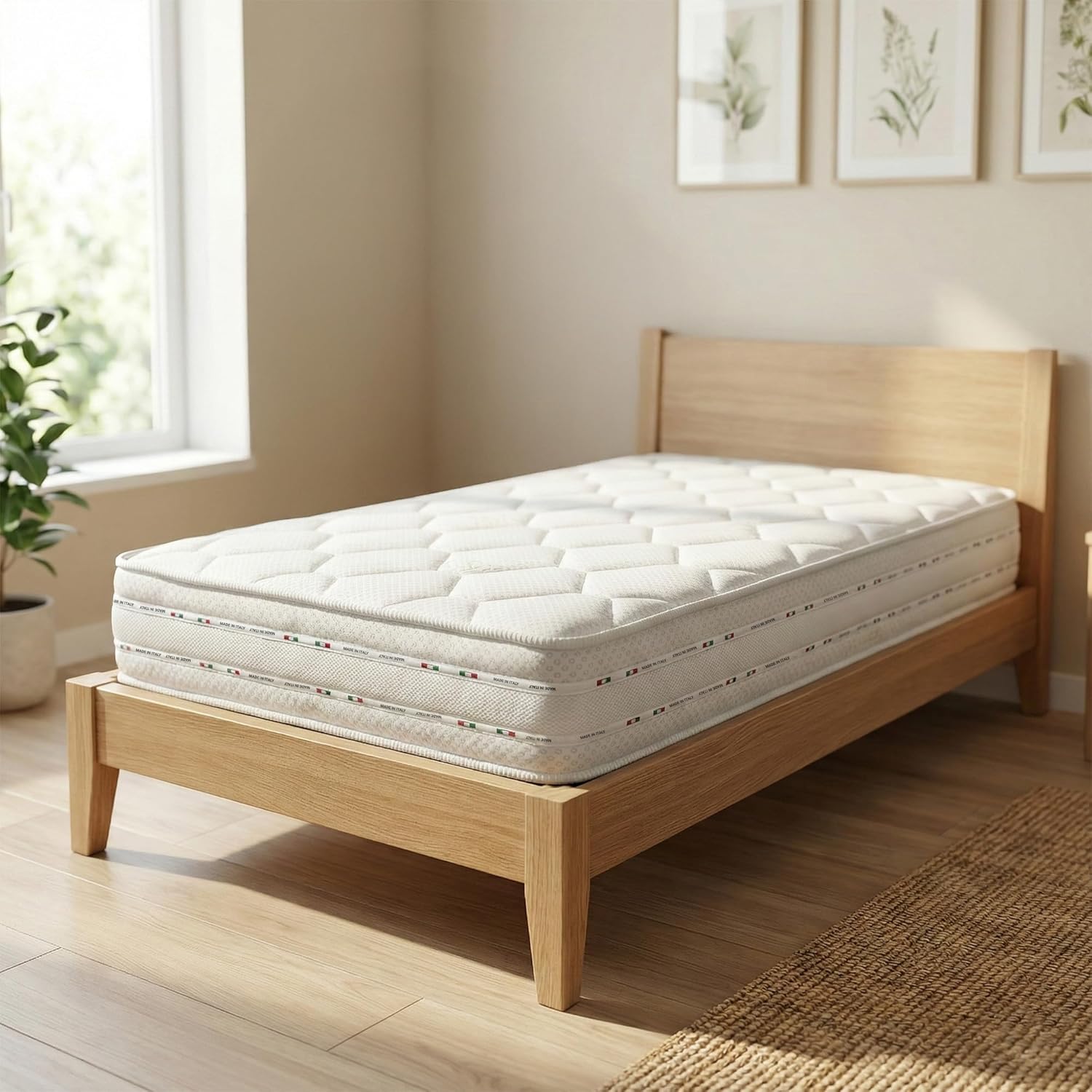 Materasso in Memory Foam Singolo, Altezza 24 cm Reali,Rivestimento in Aloe Vera Antibatterico, Spedito Sottovuoto Arrotolato, 100% Made in Italy (80 x 190 Cm Singolo)
