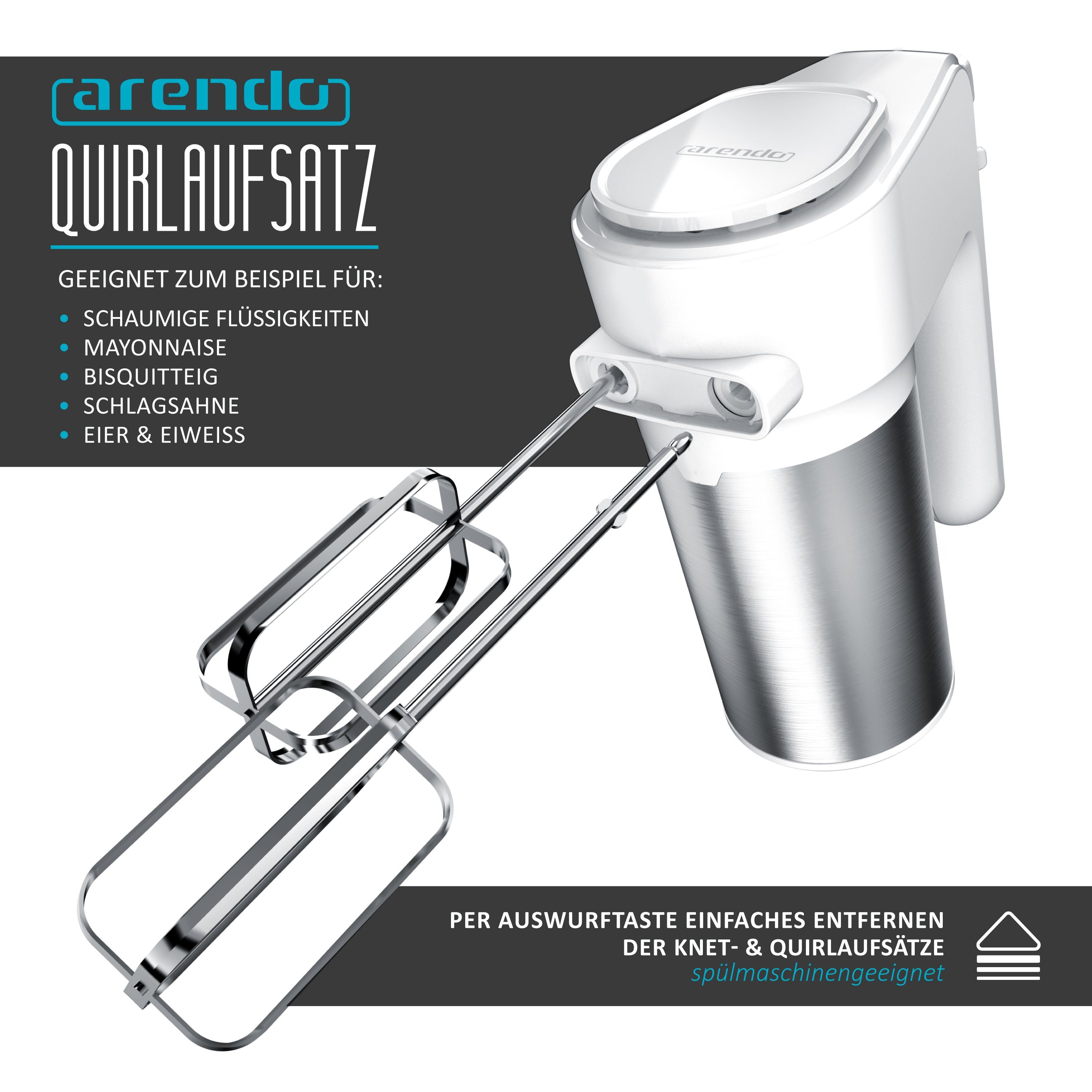 Handmixer Elektrischer Handrührer Edelstahl, 5 Geschwindigkeiten, Turbofunktion