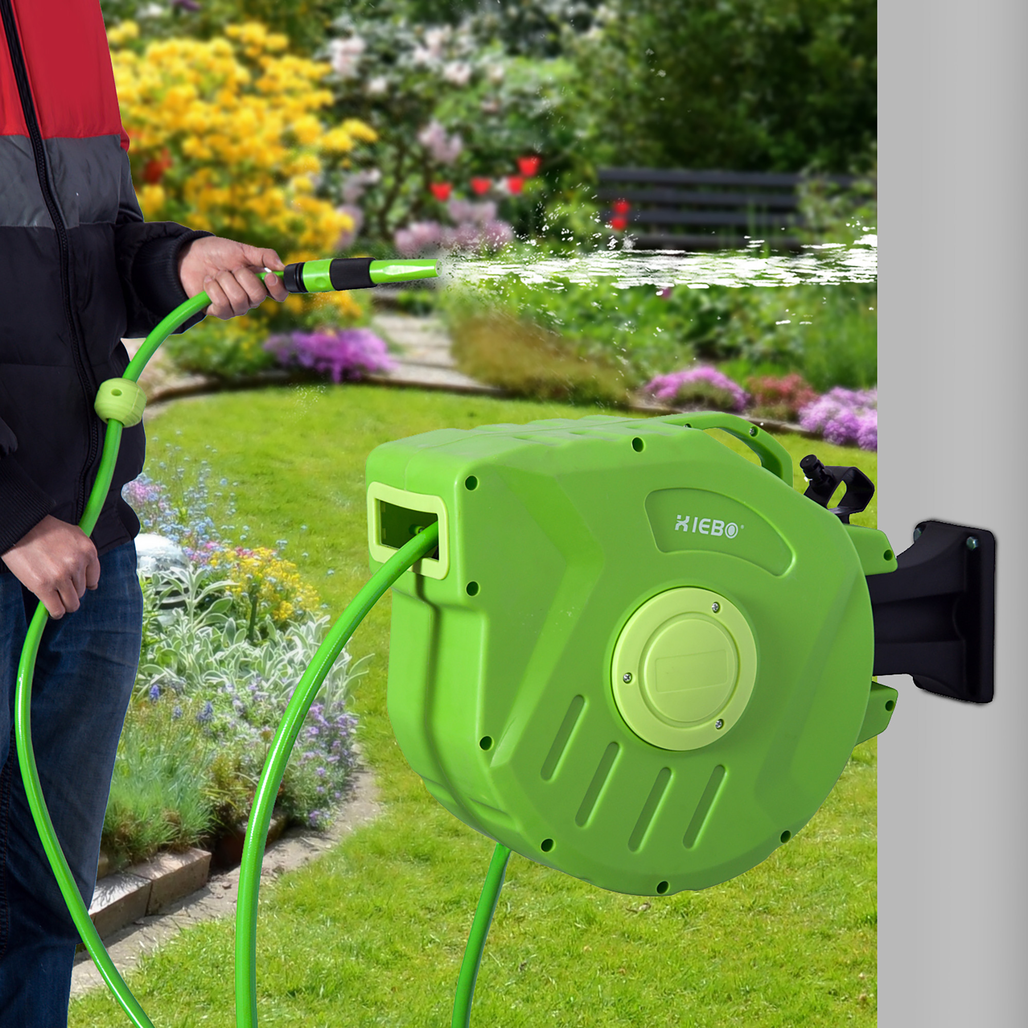 Outsunny Schlauchtrommel 20+2m Schlauchaufroller Automatik schwenkbar Druckluft Garten 180° schenkbar Druckluftschlauch Grün