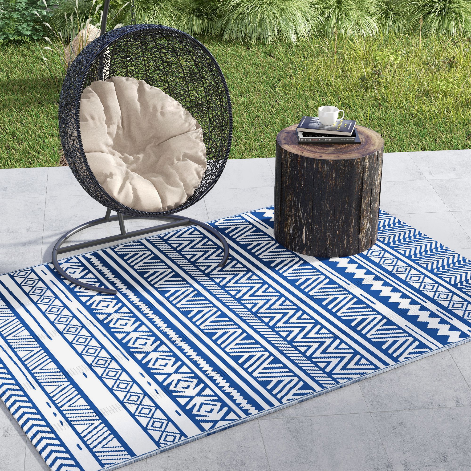 Outsunny Garten Teppich Style Graphique - Reversible Teppich 2 Muster - Maße 2,74L x 1,82B m - Hochdichtes PP 310 g/m²