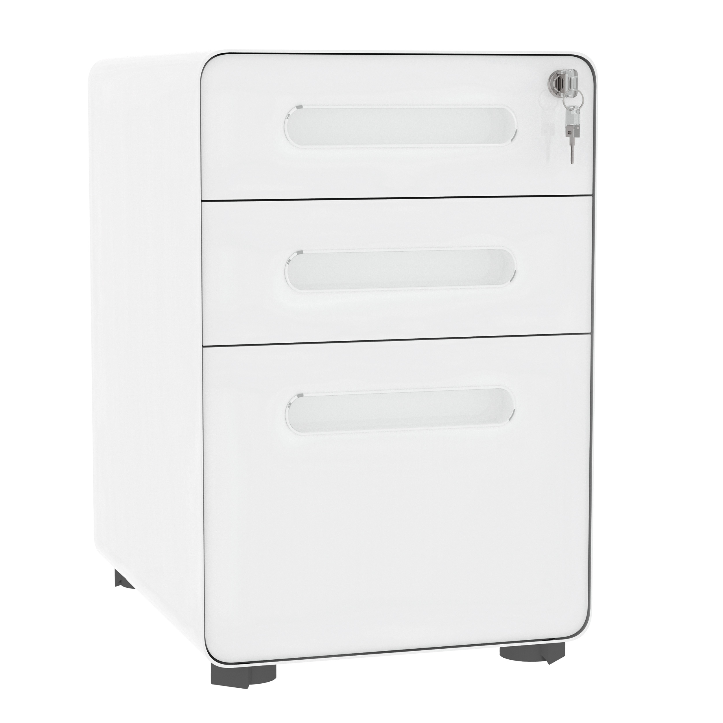 Vinsetto Rollcontainer, Aktenschrank, Bürocontainer mit 3 Schubladen, Büroschrank, Aufbewahrung, Container, Stahl, Weiß, 39 x 48 x 59 cm