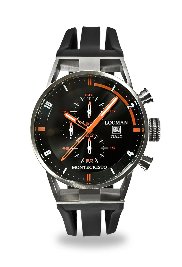 Locman Montecristo Chrono quarzo nero e arancio silicone 051000BKFOR0GOK