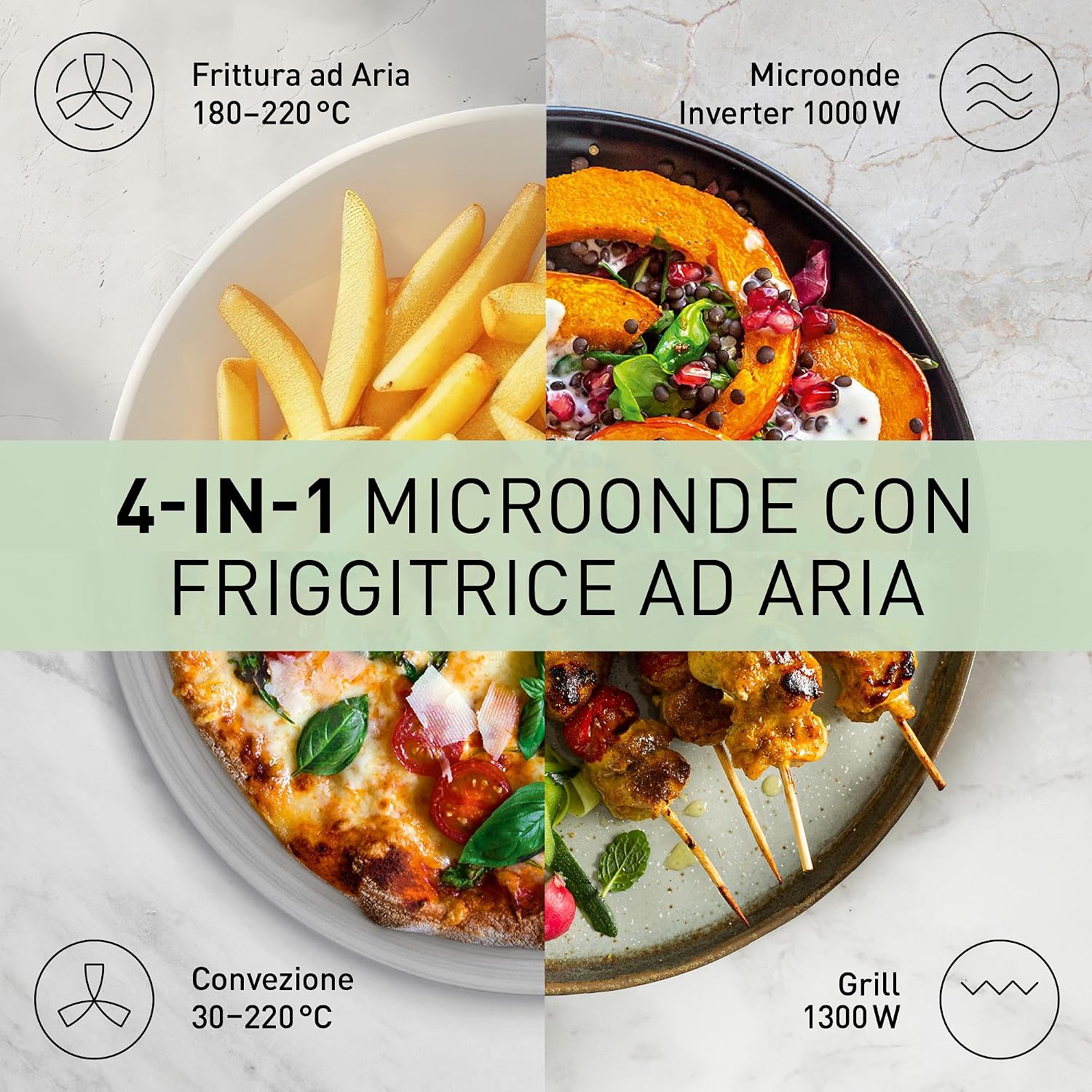 Panasonic NN-CT55RWEPG Friggitrice ad Aria e Forno a Microonde Combinato 4 in 1 da 27 L, Inverter da 1000W, Grill da 1300W, Convezione, Airfryer, 19 Programmi Automatici, Bianco