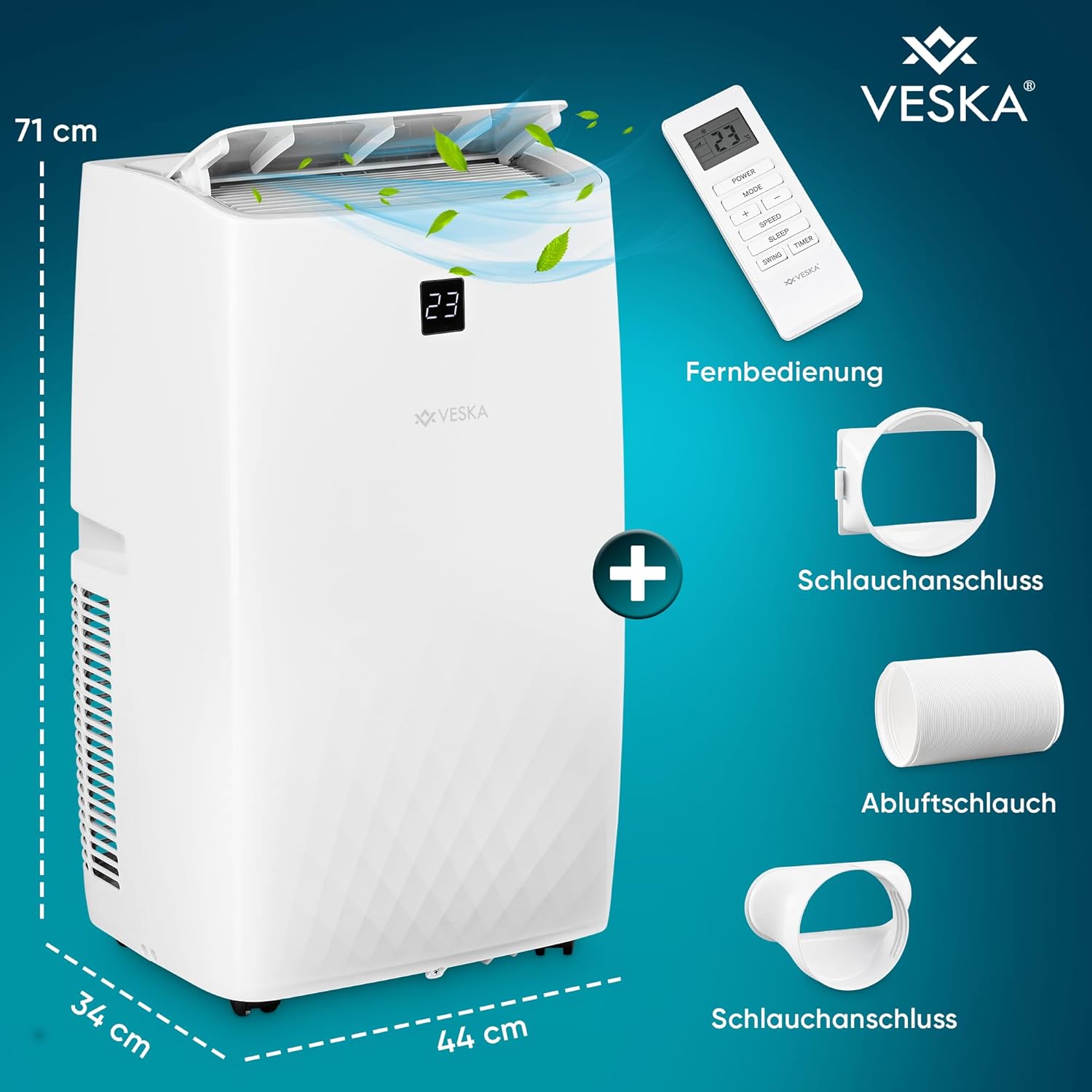 Klimaanlage Mobil 12000 BTU/h (3.500 Watt) - Mobiles Klimagerät 4in1 mit WiFi/App Monoblock Kältemittel - Fernbedienung, 24h-Timer, Luftentfeuchter, Nachtmodus (12000 BTU)