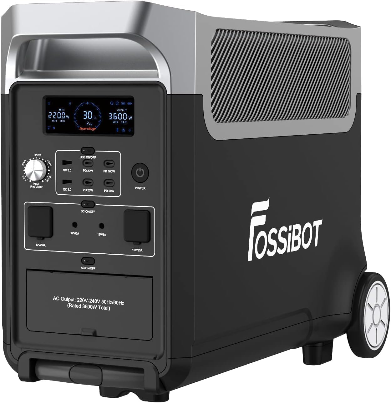 FOSSiBOT F3600 Pro Centrale Elettrica Portatile, Batteria LiFePO4 da 3840Wh, Espandibile Fino a 11,52kwh, Uscita CA 3600 W, Ingresso Solare da 2000W, Power Station per Domestico, Campeggio, Viaggio