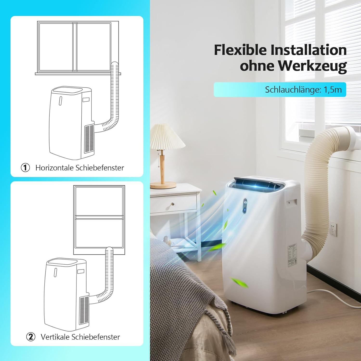 GOPLUS 14000 BTU Klimaanlage mit Abluftschlauch, 5 in 1 mobiles Klimagerät: Kühlen, Heizen, Entfeuchten, Belüften, Schlafmodus | für Raumgröße bis 30㎡ | 24H-Timer | App/Fernbedienung (14000BTU)