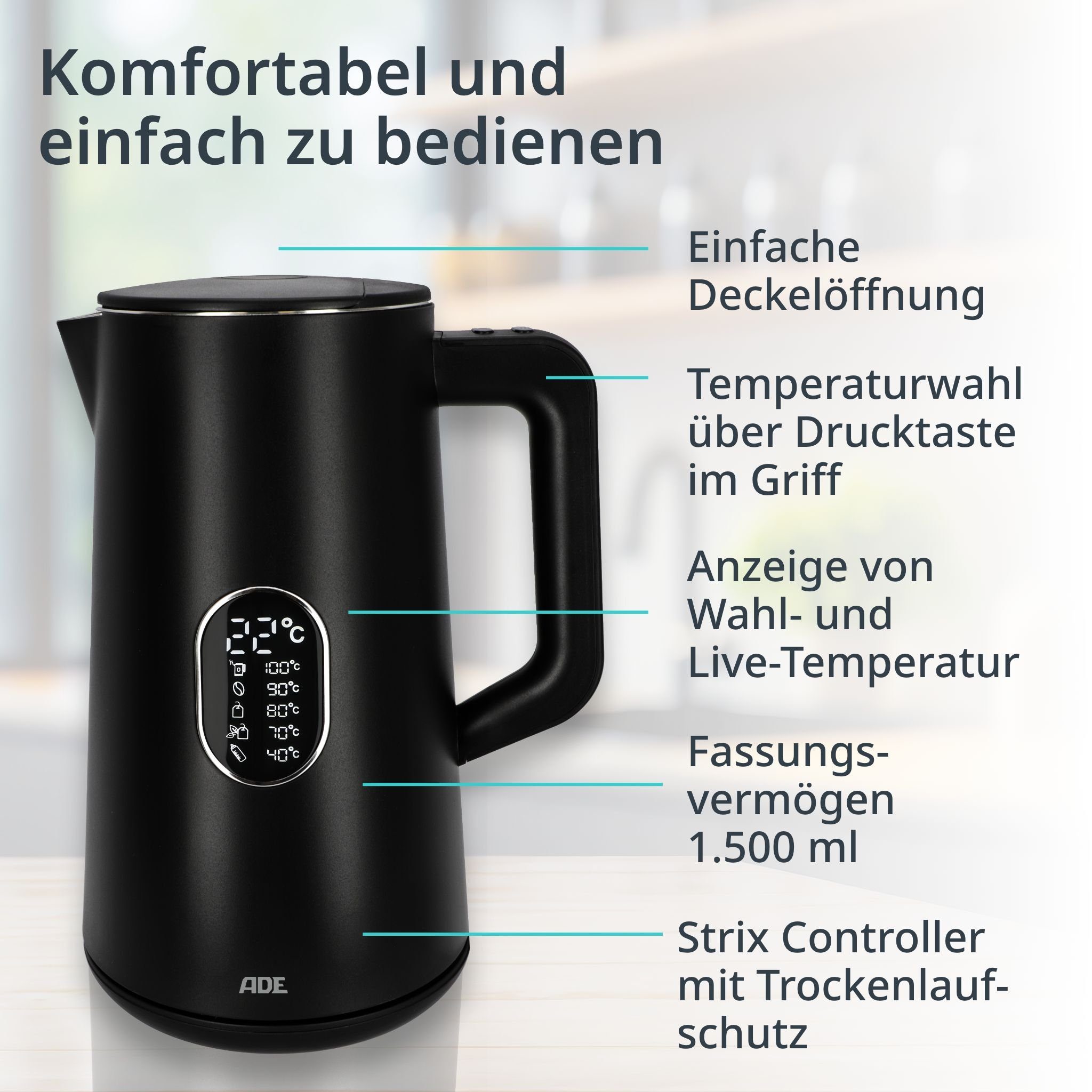 Wasserkocher Energiesparender Wasserkocher mit Temperatureinstellung & LED-Display