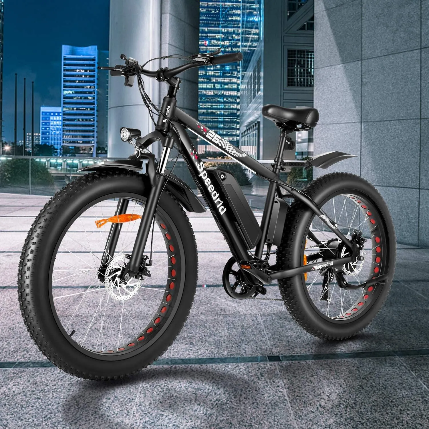 Speedrid Electric Bike 48V 500W Fat Tire Electric Bike Snow Bike 26&prime;&prime; 4.0, 48V 10Ah Removable Battery and Professional 7 Speed