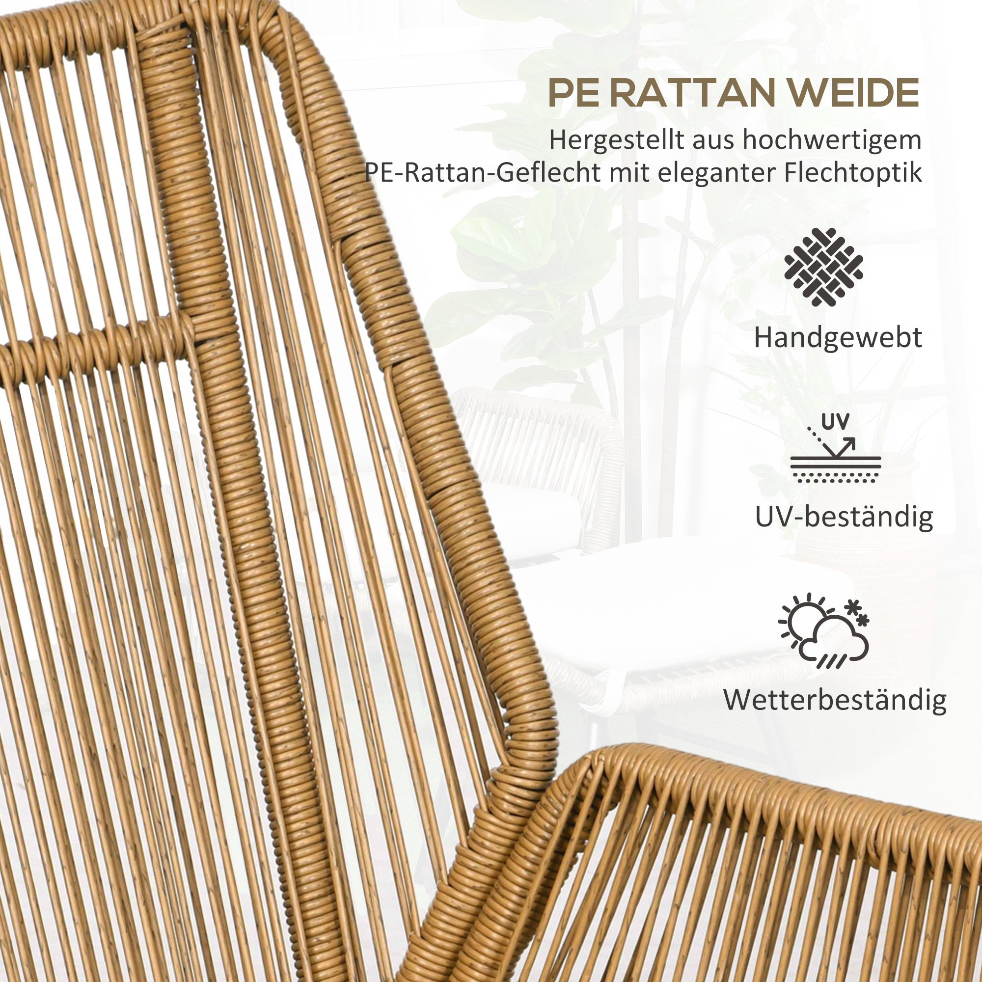 Outsunny Polyrattan Tuinstoel en Voetenbank, verstelbare leuning, Lichtbruin/Grijs/Zwart