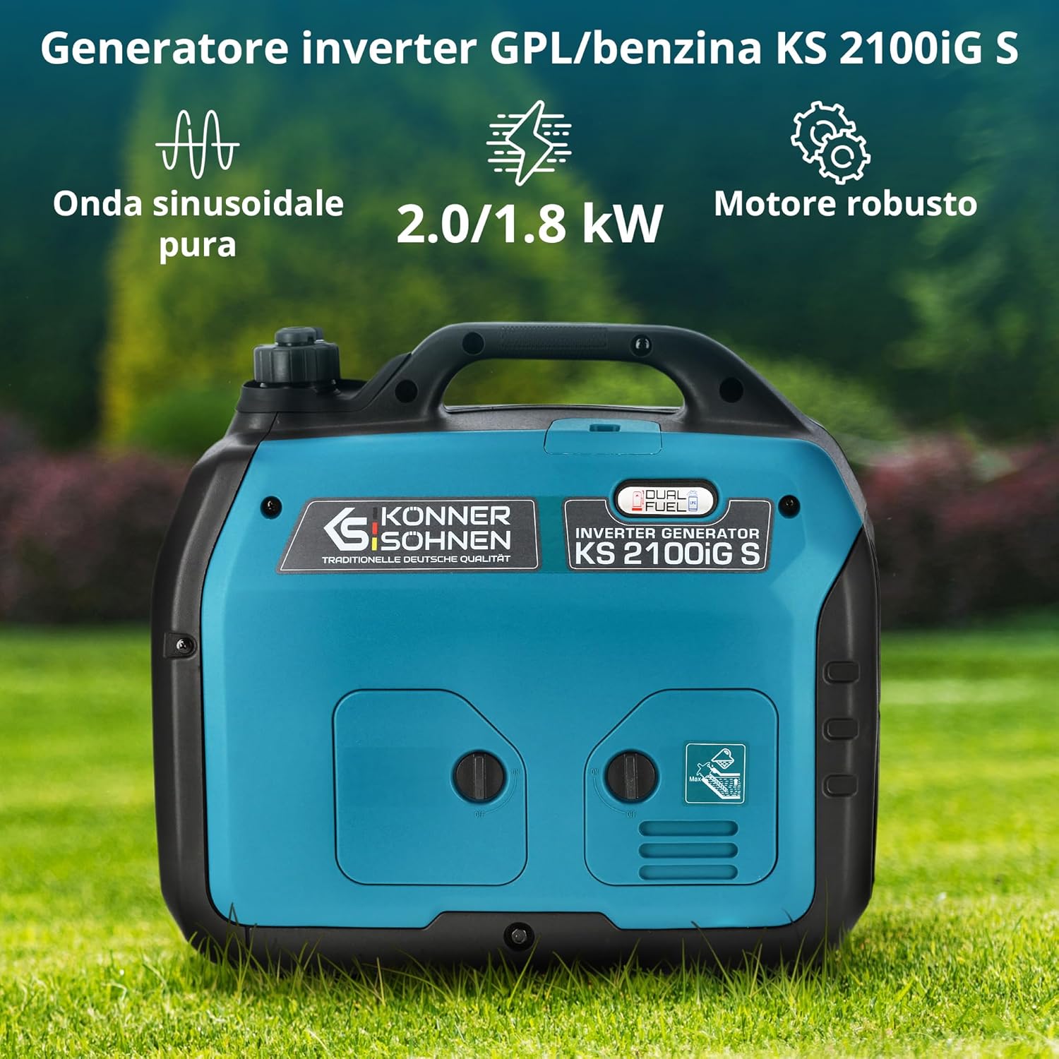 KS Könner & Söhnen KS 2100iG S Petrol Inverter Generator 2000 W Schuko Socket 230 V 2 USB Ports LED Indicator ECO Mode Emergency Generator EURO V