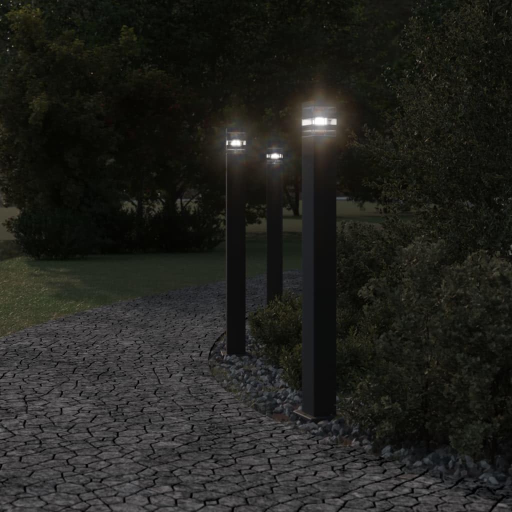Wegeleuchten 3 Stück Schwarz 110 cm Aluminium Außenleuchte IP44 Wetterfest mit Diffusor für Garten Beleuchtung Einfahrt Veranda Dauerhaft Robust