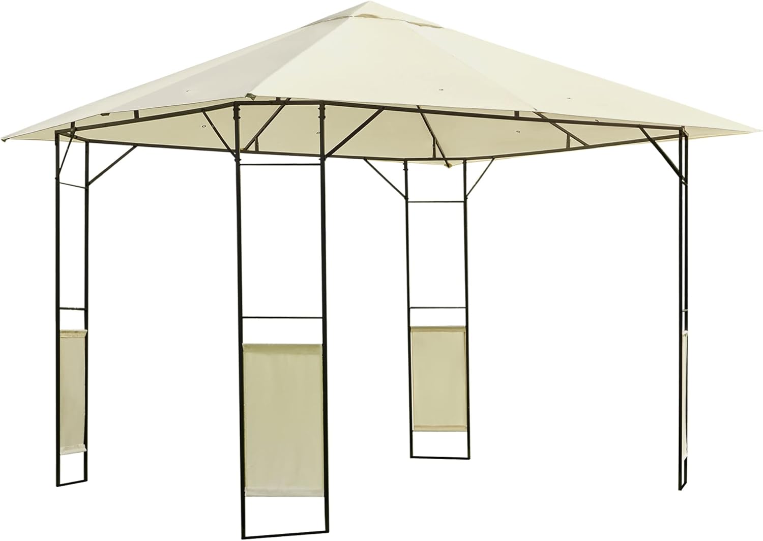 Outsunny Gazebo 3 x 3 m with Reinforced Roof and 4 Screws, Garden Gazebo in Powder Coated Steel, Black and Cream