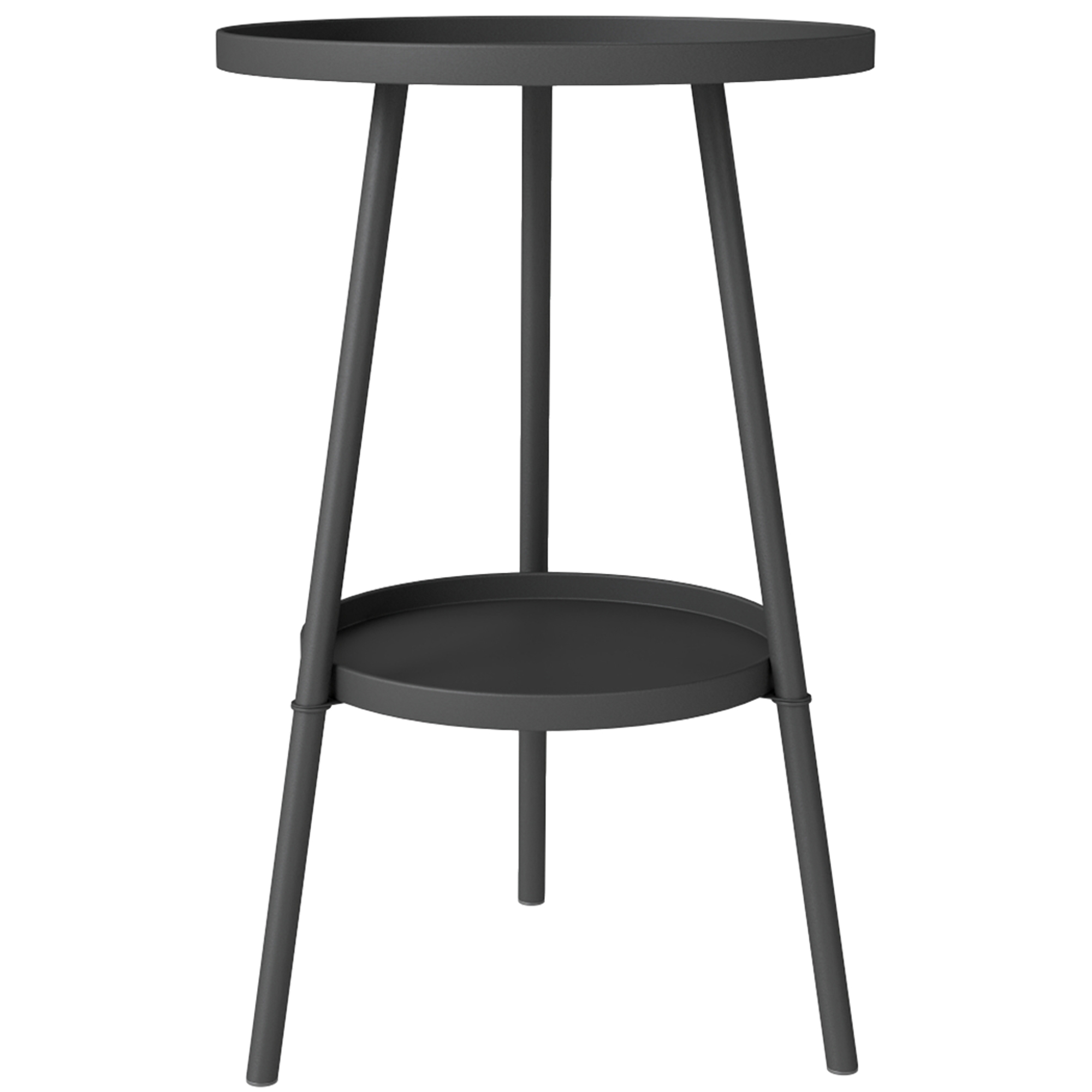 Outsunny Kleiner runder Beistelltisch mit 2 Ebenen Gartentisch für Terrasse Wohnzimmer Balkon aus Metall Ø 32 x 51 cm Schwarz