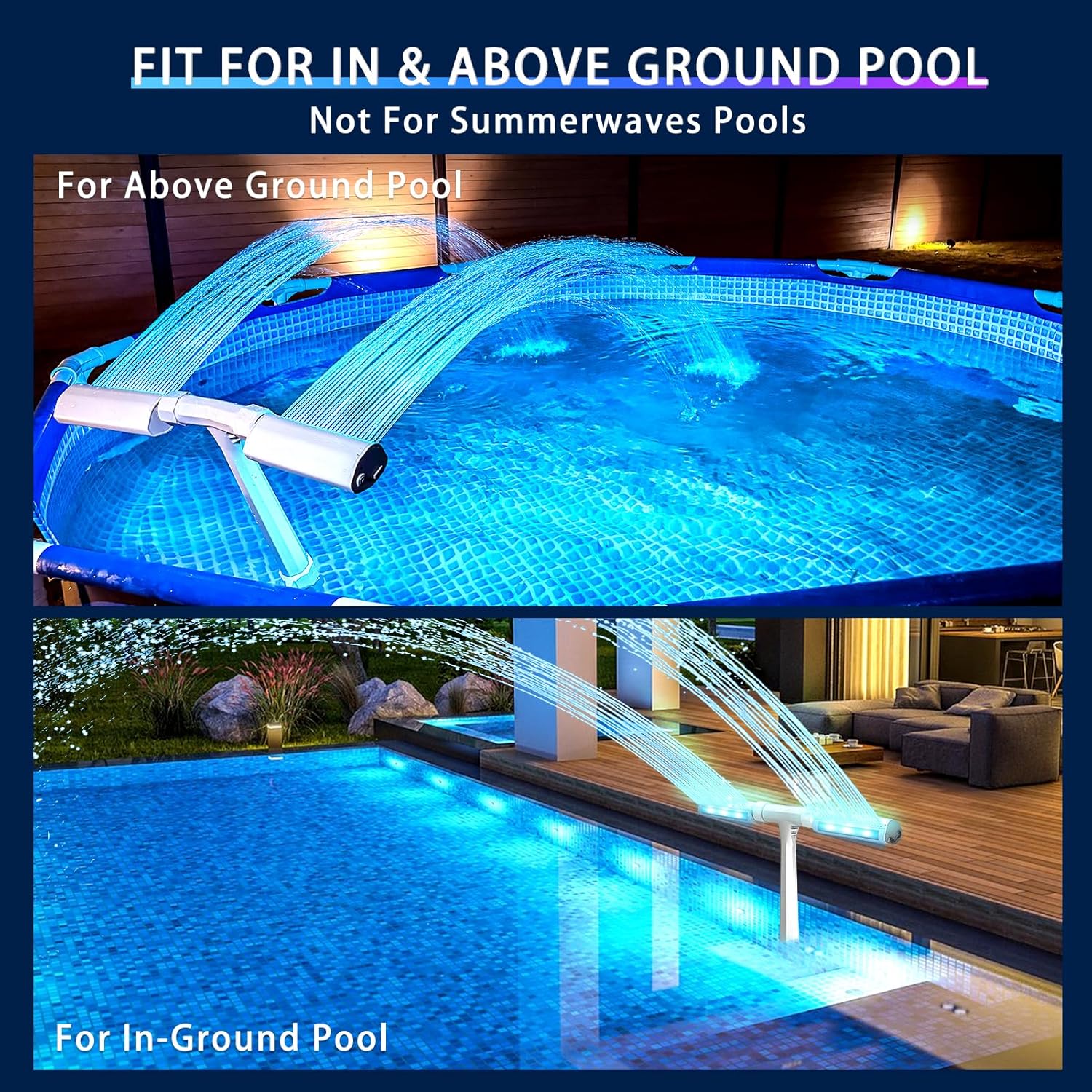 Poolbrunnen 16-farbige LED-Lichter, 12 Modi, oberirdischer Poolbrunnen mit APP-Fernbedienung, Poolsprinkler zur Entspannung, oberirdisches Pool-Kühlsystem