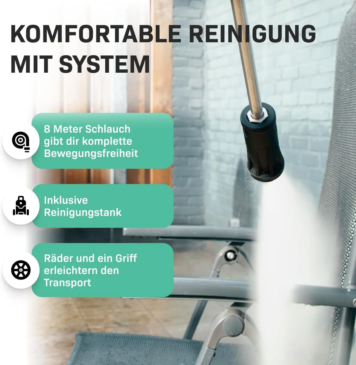 VONROC Professionele hogedrukreiniger 195bar - Gevelreiniger voor zware reinigingswerkzaamheden [2500W] - Hoge wateropbrengst [468 l/u] Reinigingstank, Aluminium Pomp - incl. Terrasreiniger