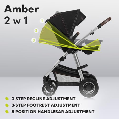 LIONELO Amber Passeggino 2in1 Duo Passeggino da 0 a 48mesi con Seduta secchiello   Navicella per neonato e bambini a 22kg Regolabile, pieghevole e leggero Ruote grandi Cappotina XXL (NeroArgento, Big) : Amazon.it: Prima infanzia
