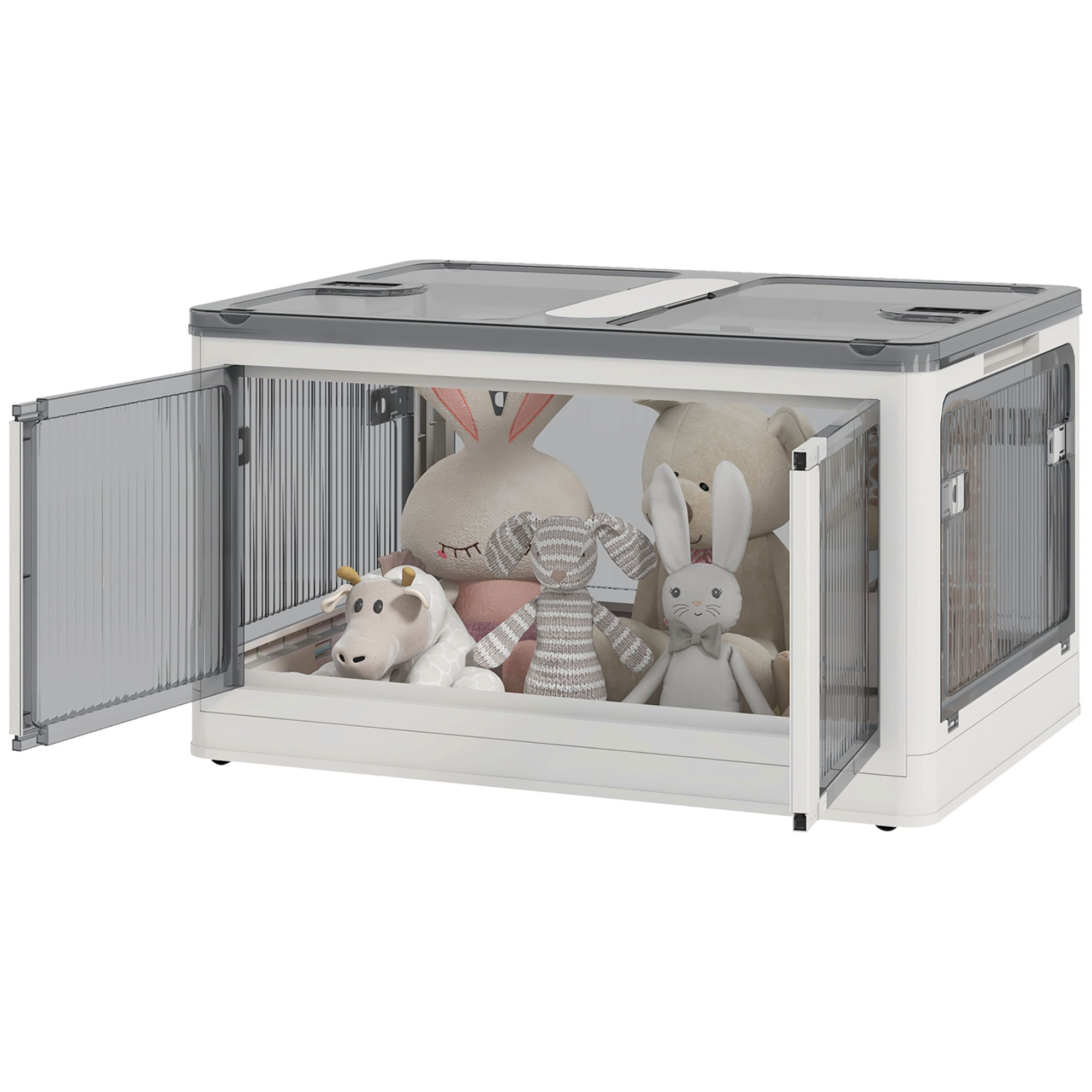 HOMCOM Aufbewahrungsbox Aufbewahrungskorb. faltbar, mit Staubschutz, 67  x 47  x 38 cm, Weiß + Grau
