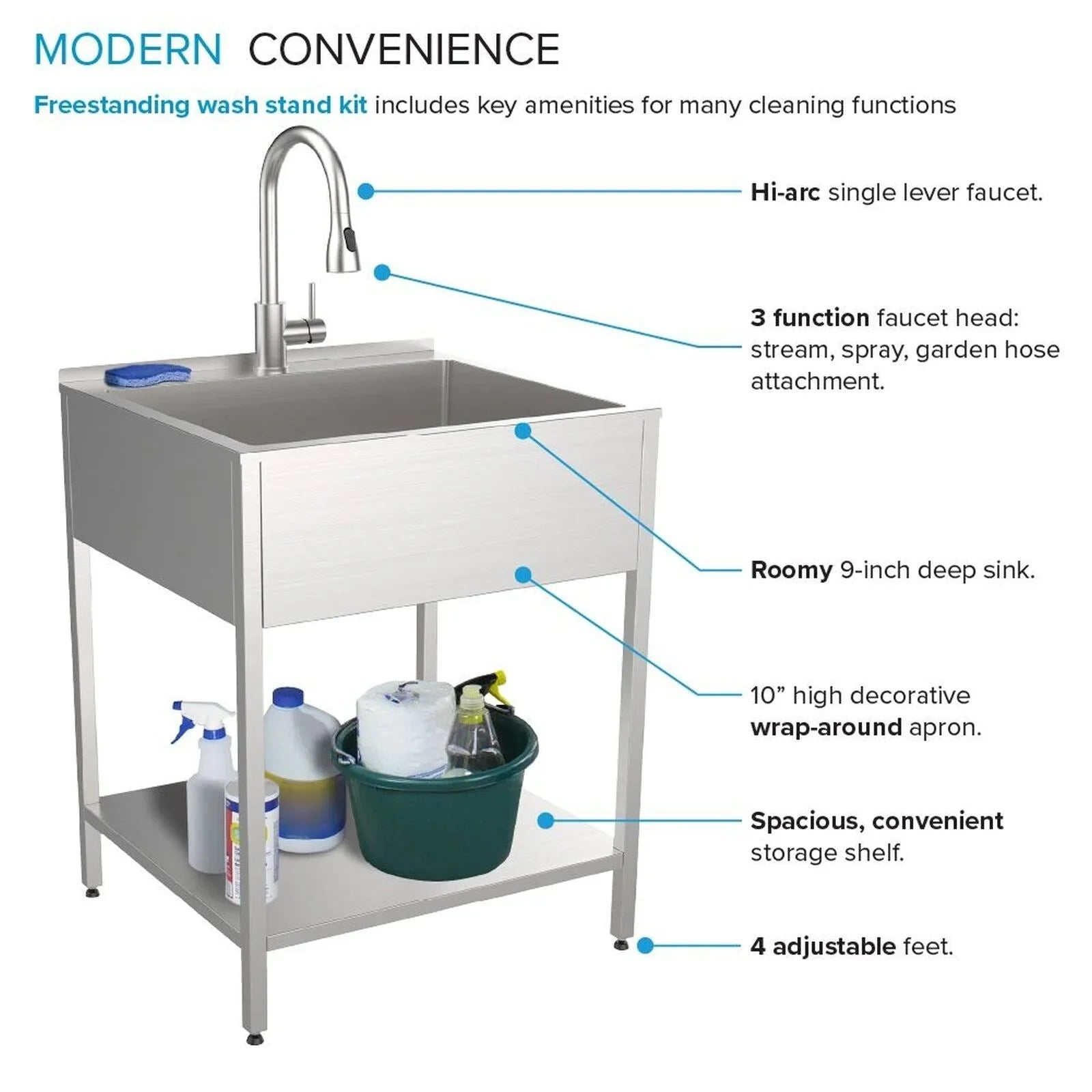 Transolid EWS-2422S 24-in W x 22-in D x 35-in H Stainless Steel Laundry Sink and Wash Stand - 24-in x 22-in
