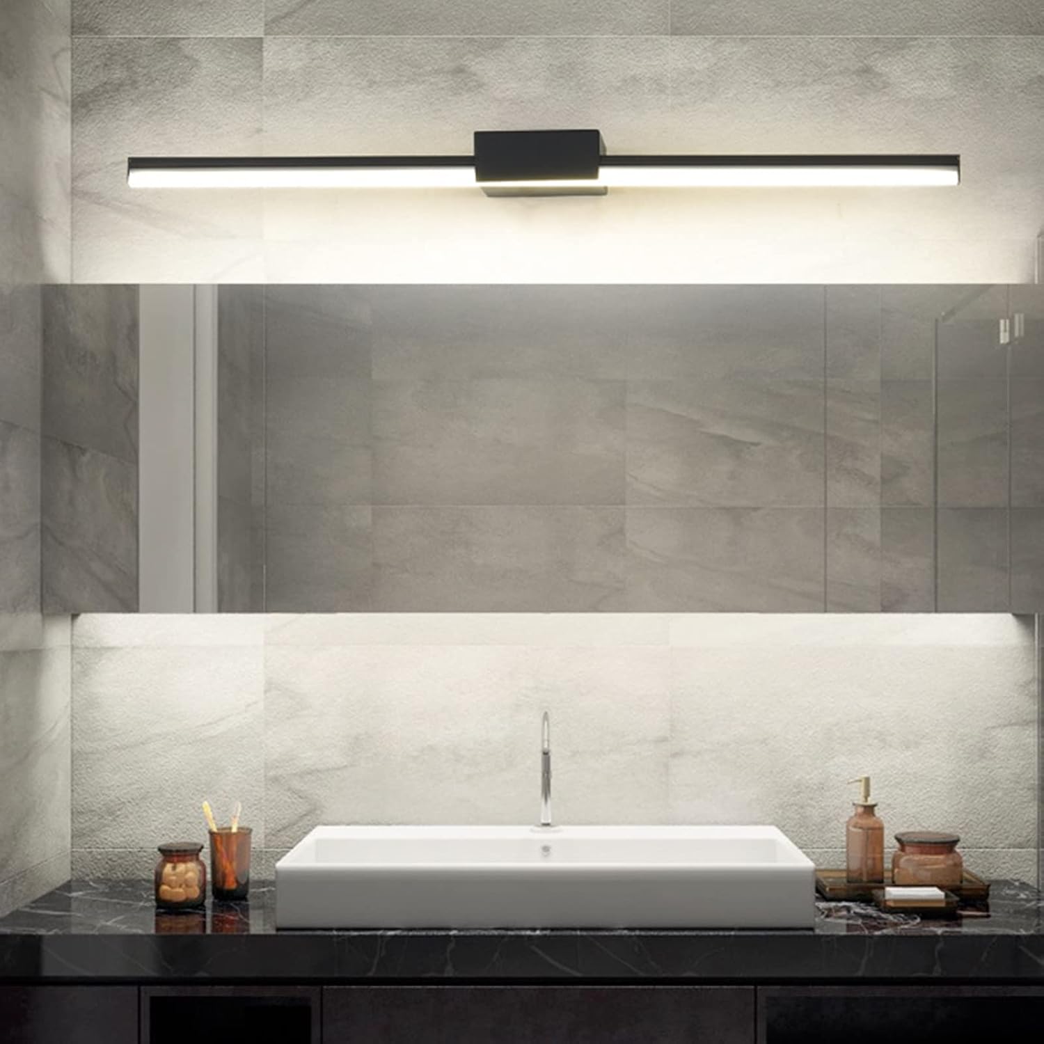 Eitelkeitsbeleuchtung, Spiegel-Frontleuchte, einfach, Gästezimmer, Apartment, Hotel, Badezimmer, wasserdicht, Nebel, kreativ, Schminktisch, Make-up, LED-Lampe, schwarz, Badbeleuchtung, Effizienz